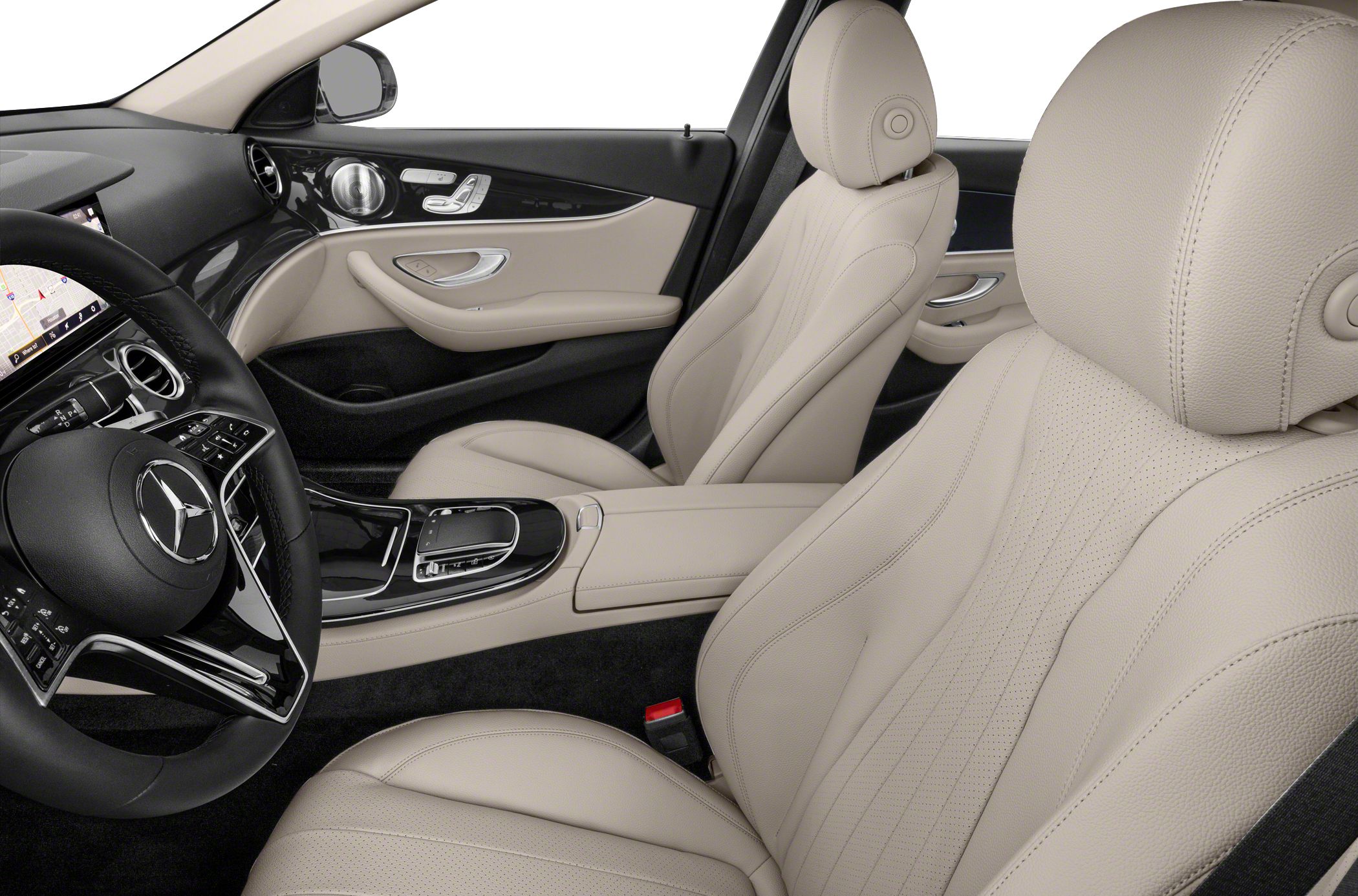 Beige leather interior with ergonomic seats and modern controls