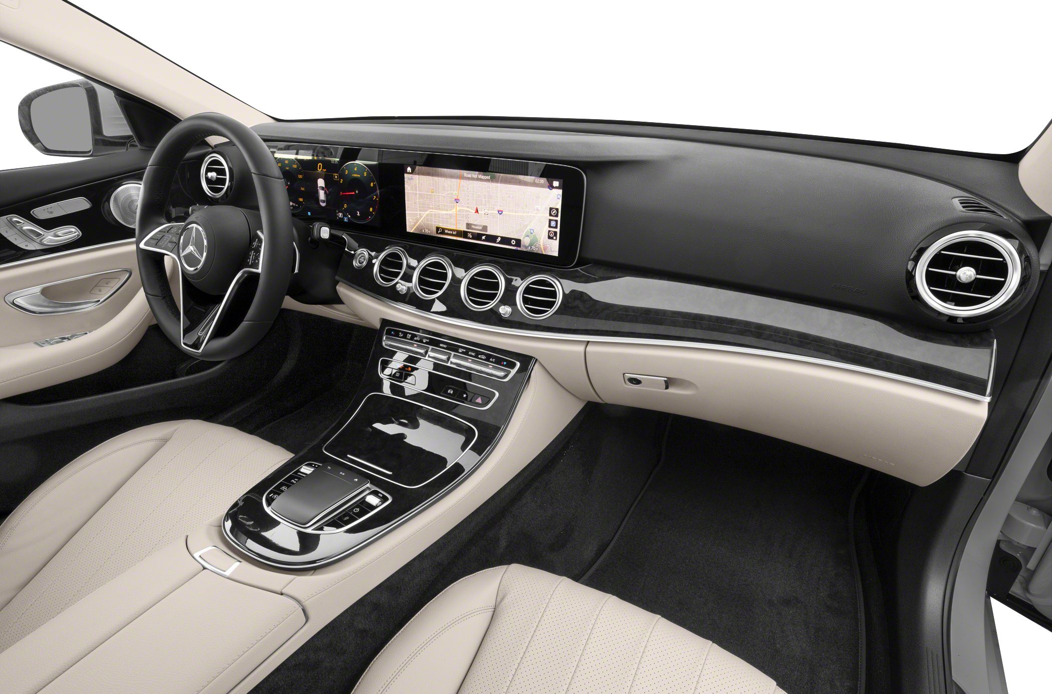 luxury interior with digital instrument cluster and beige leather seats