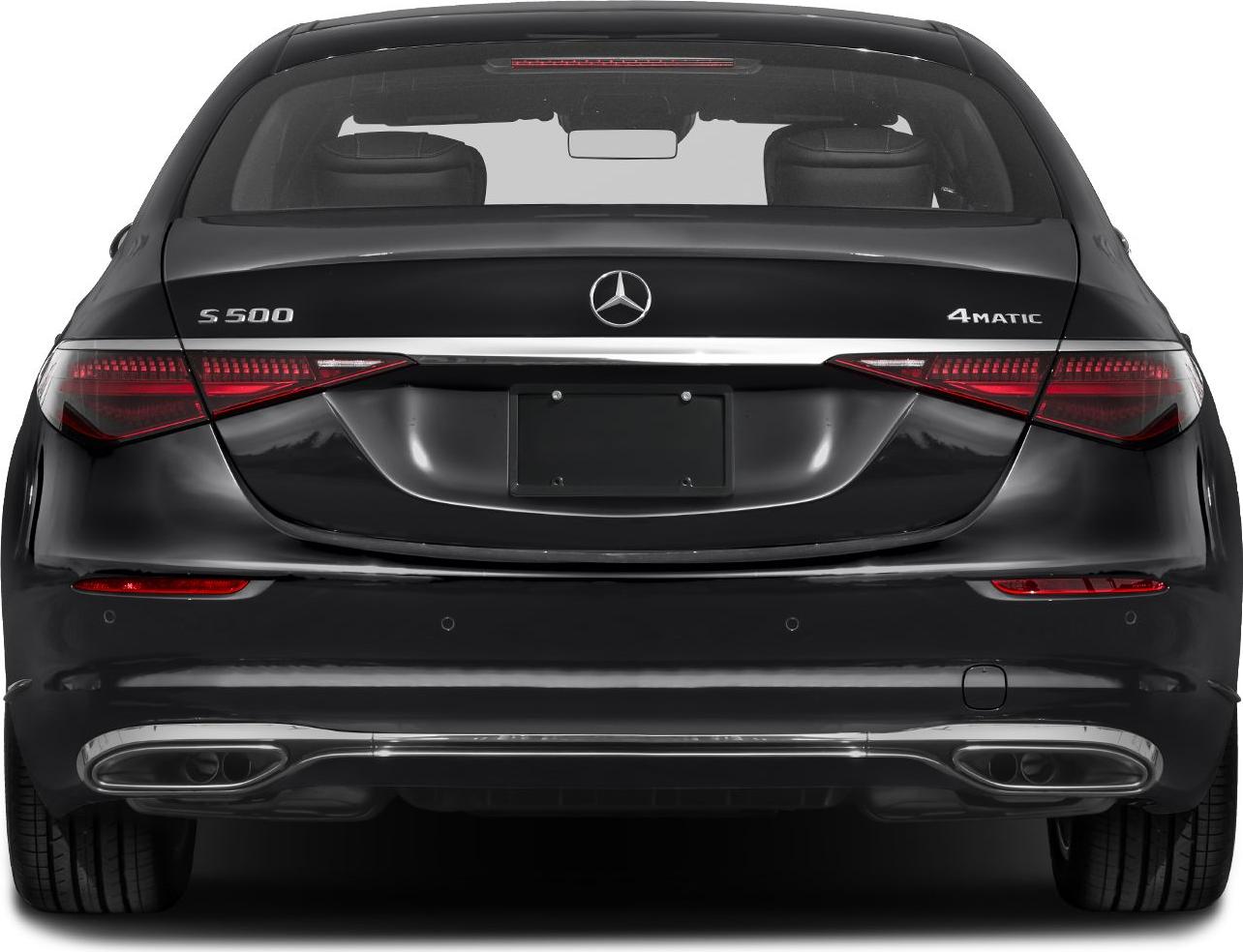 Rear view of luxury sedan with S 500 and 4MATIC badges