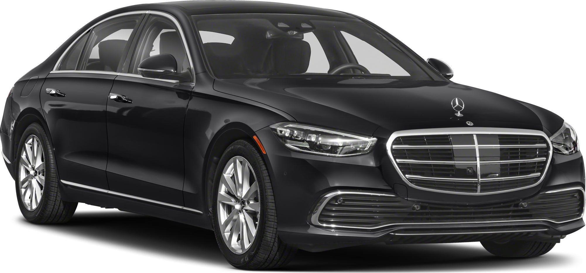 Luxury sedan with chrome grille and LED headlights