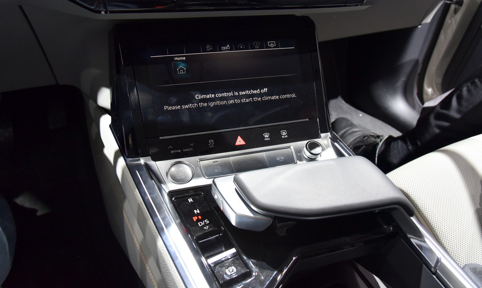 Center console with digital climate control and gear selector