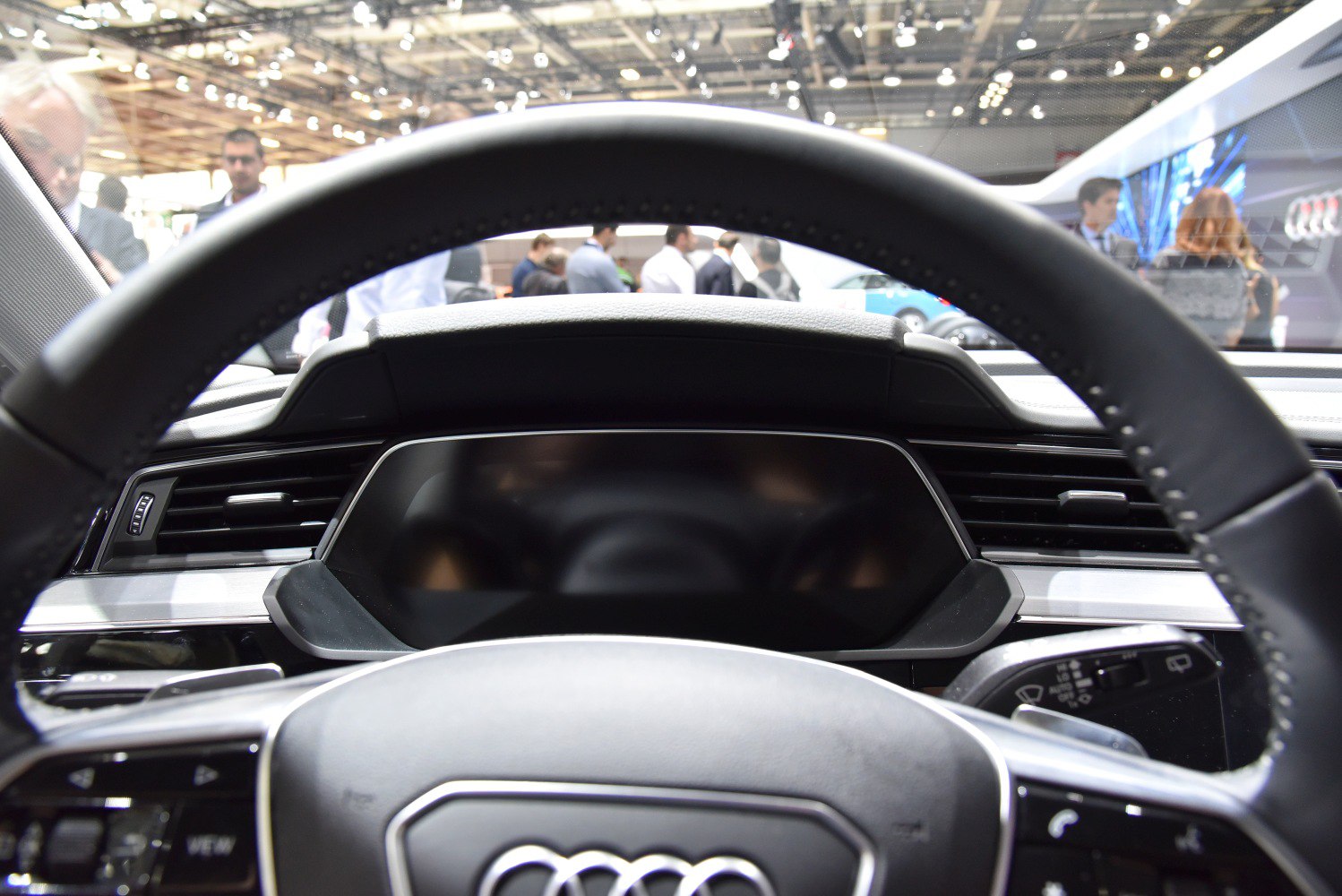 Digital instrument cluster with steering wheel and dashboard interior details