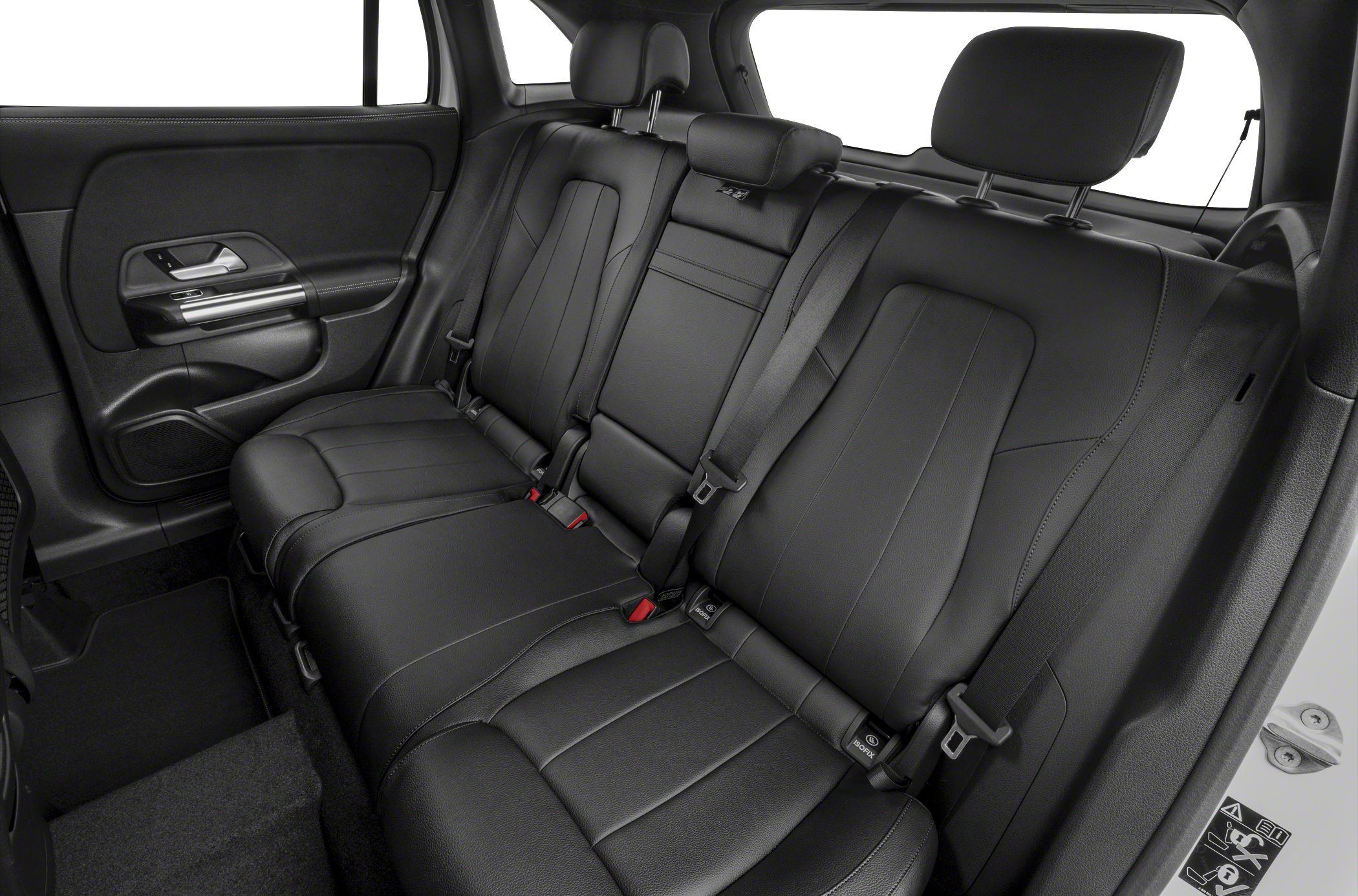 Black leather rear seats with seat belts and headrests