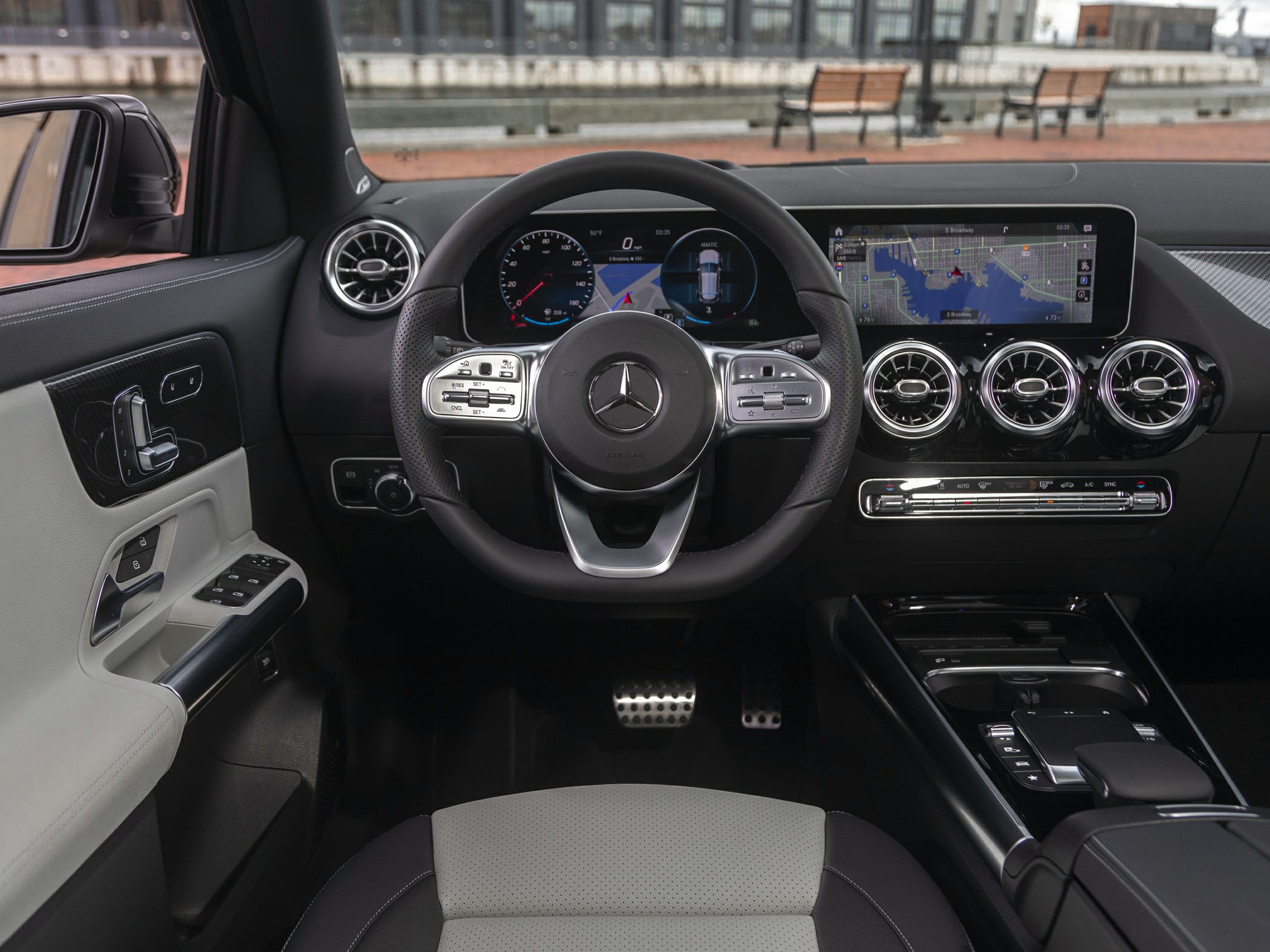 Modern dashboard with digital instruments and touchscreen navigation display