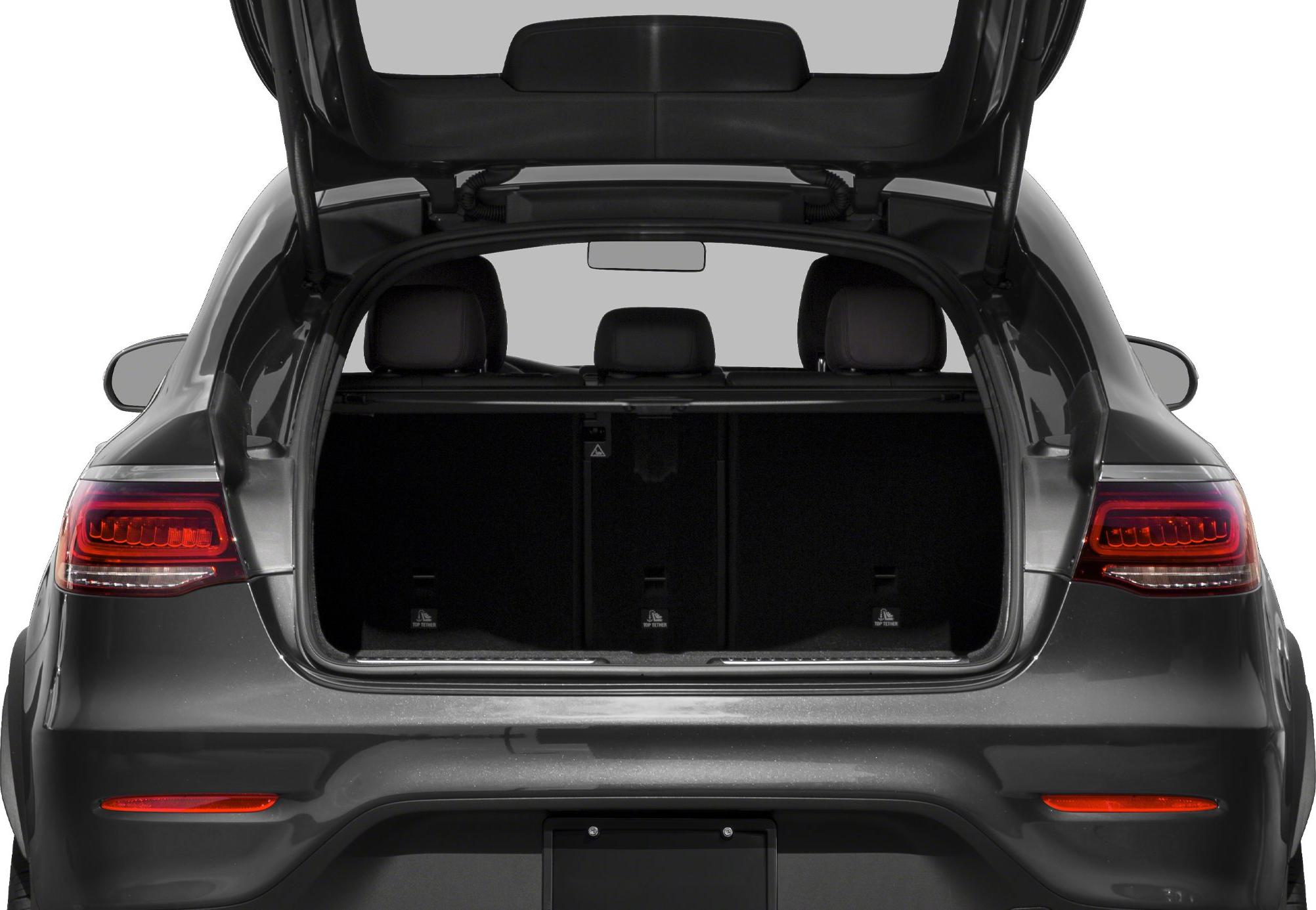 Open rear hatch showing spacious cargo area and illuminated taillights