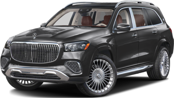 Luxury SUV front view with distinctive grille and wheels