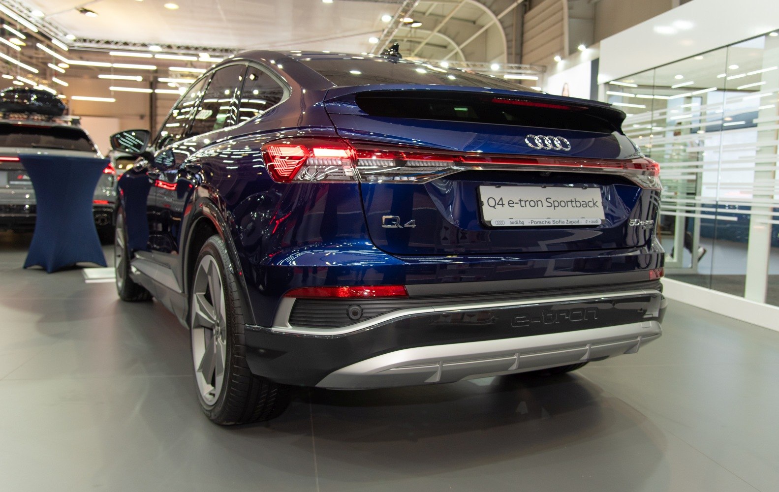 Rear view with LED tail lights and a rear spoiler
