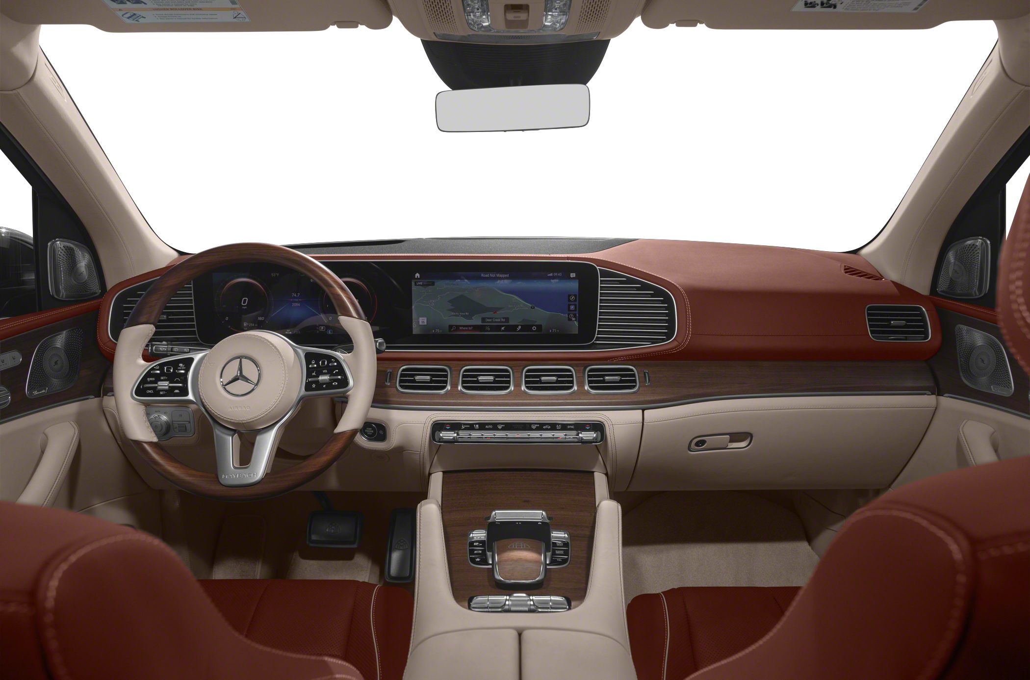 Luxury interior with digital dashboard, wood trim, and advanced steering wheel controls