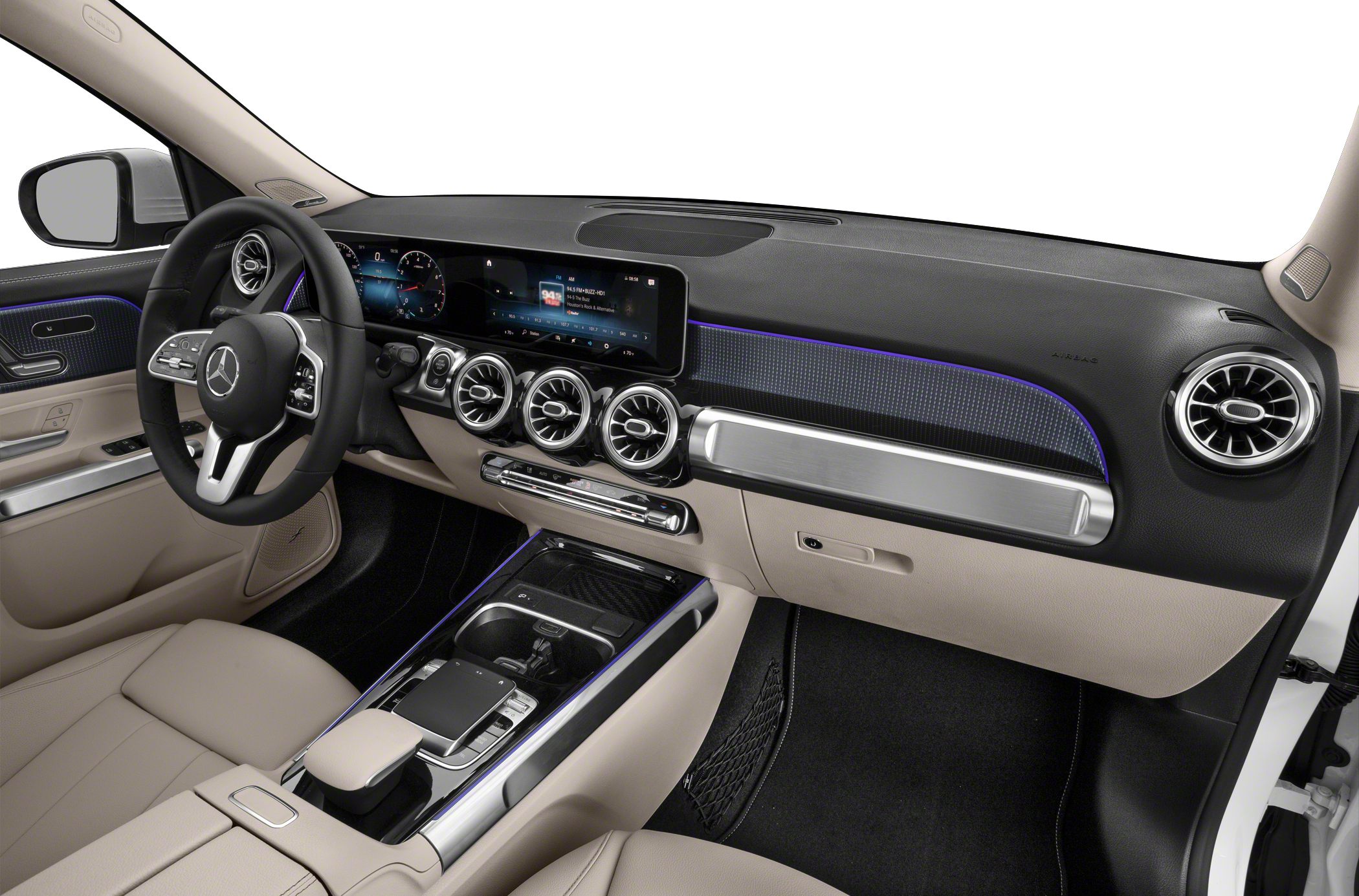 Modern dashboard with digital displays and round air vents