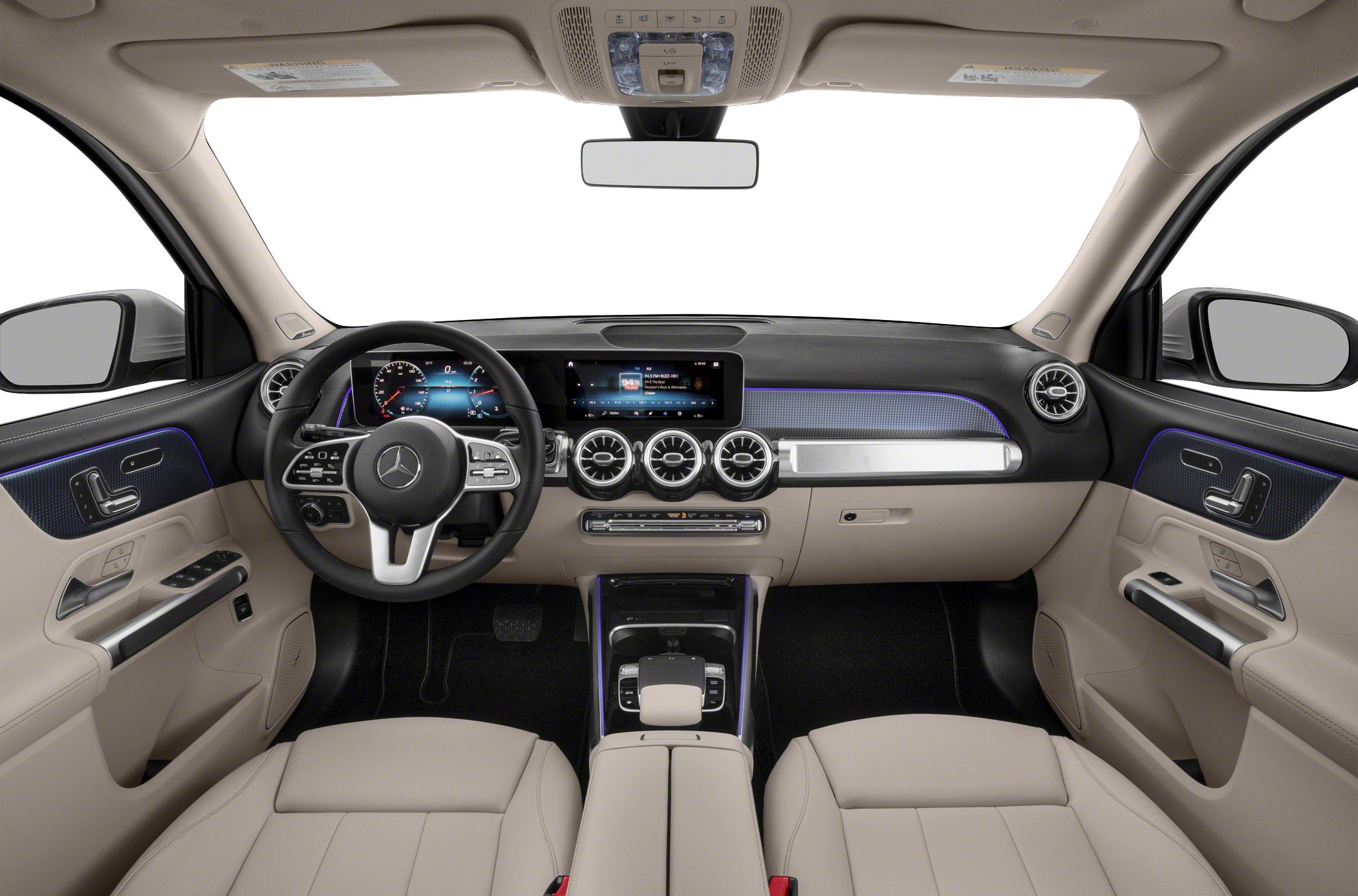 Modern interior dashboard with digital displays and ambient lighting