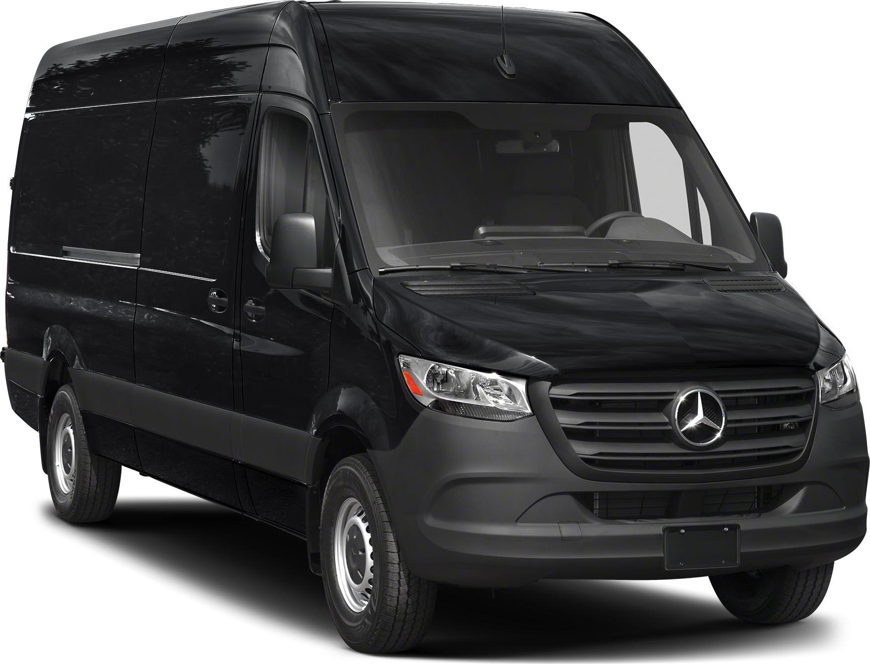 Black high-roof panel van with prominent front grille and headlights