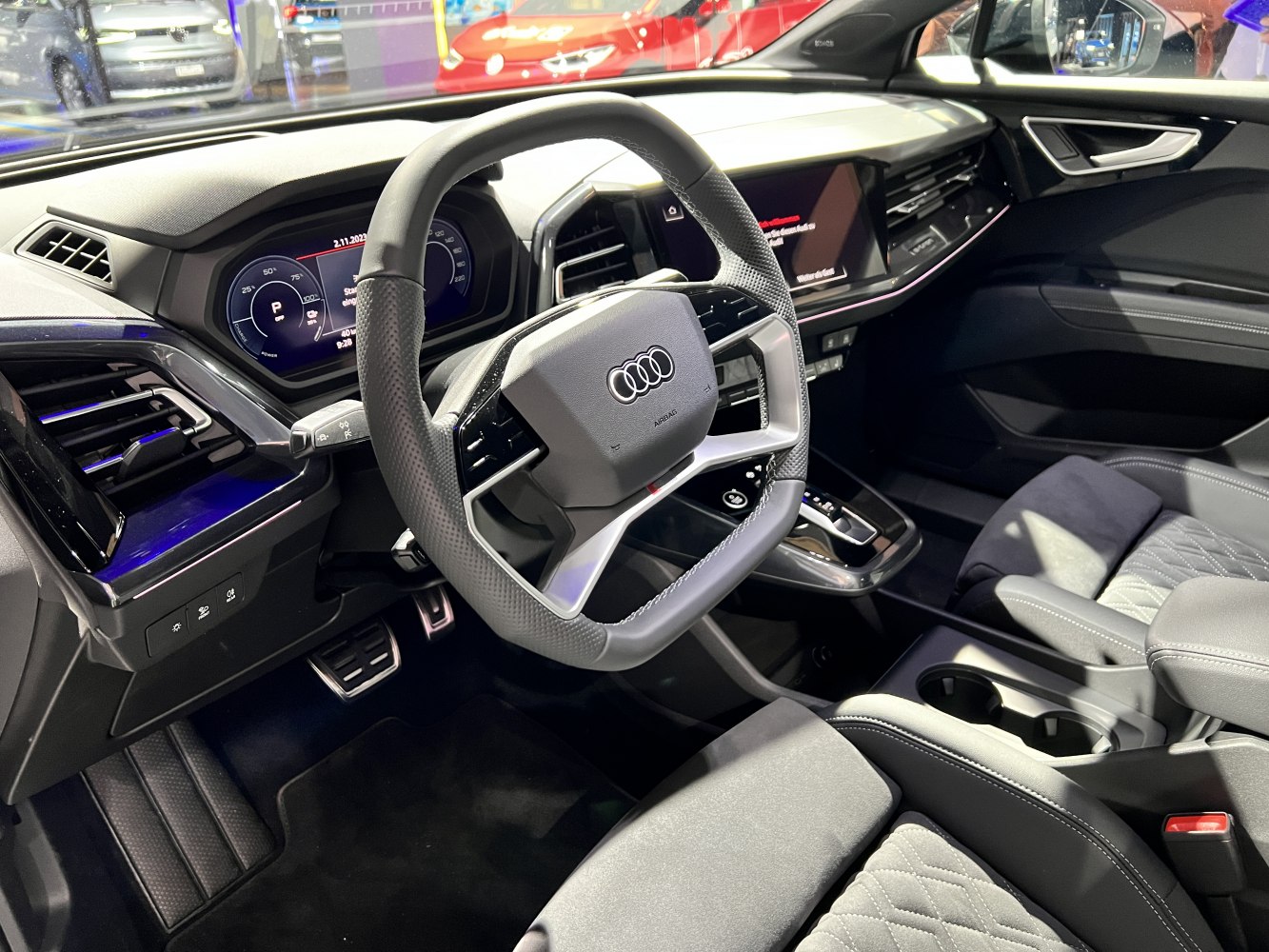 Digital dashboard and multifunction steering wheel in modern car interior