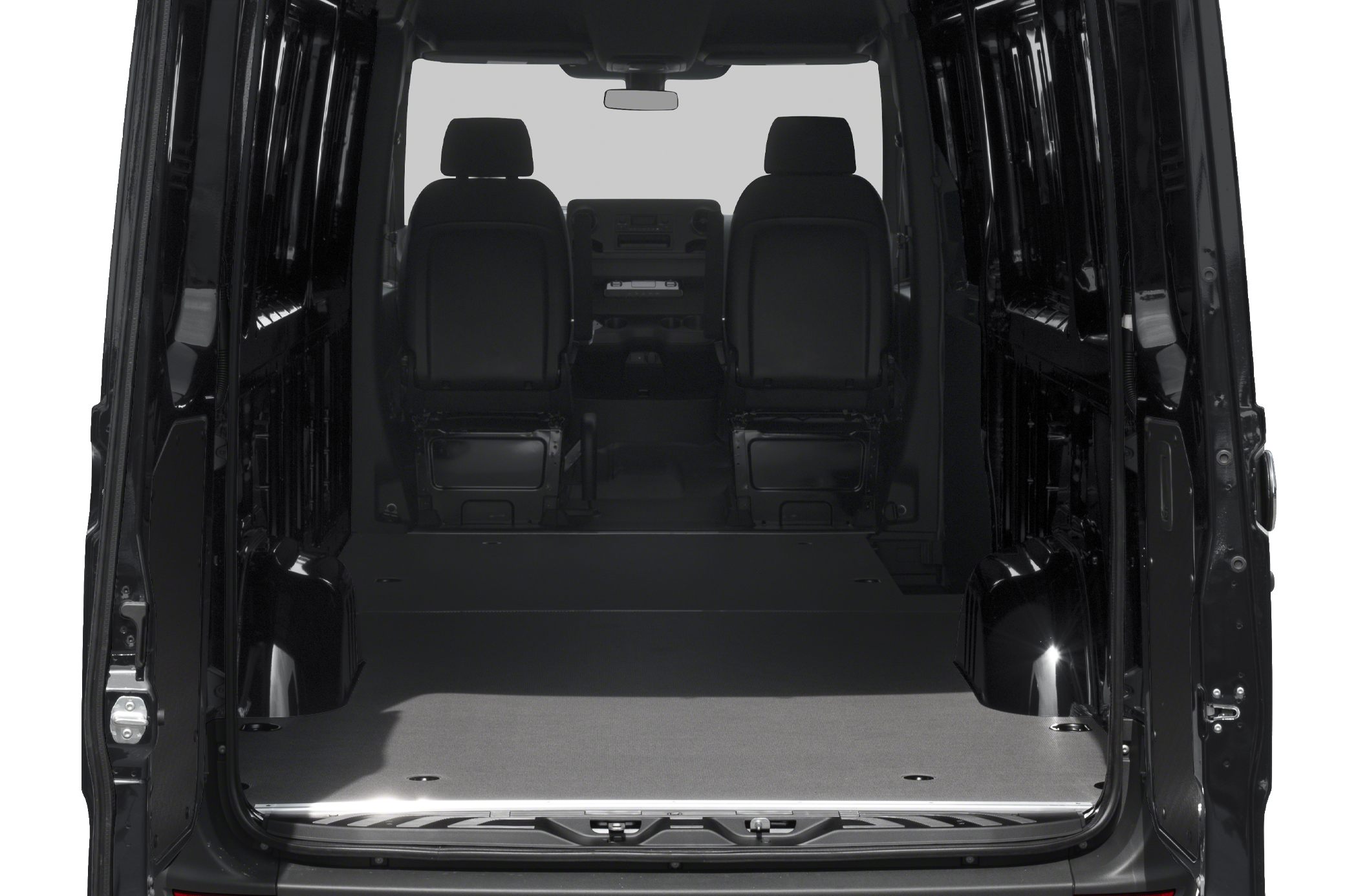Large interior cargo space with two front seats in a panel van