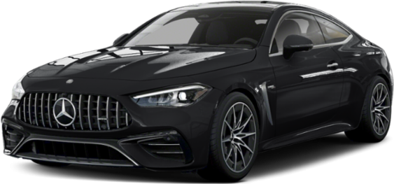 Sleek black luxury sports coupe with aggressive vertical slat grille and aerodynamic profile