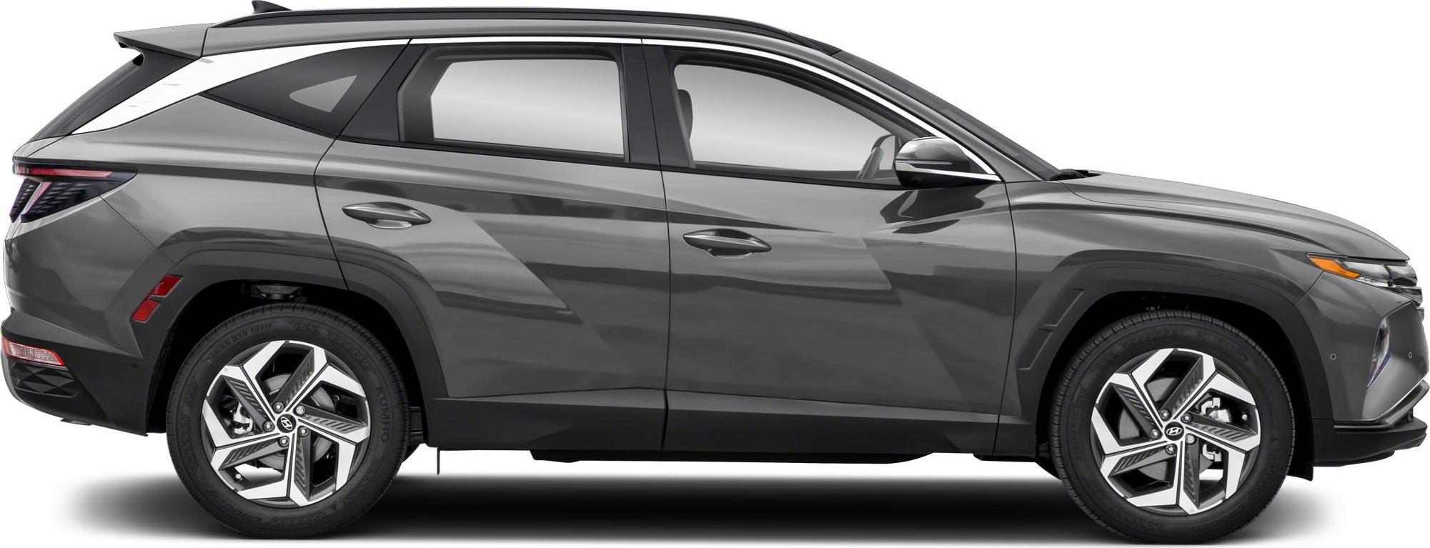 Side view of sleek SUV with distinctive two-tone alloy wheels and aerodynamic body