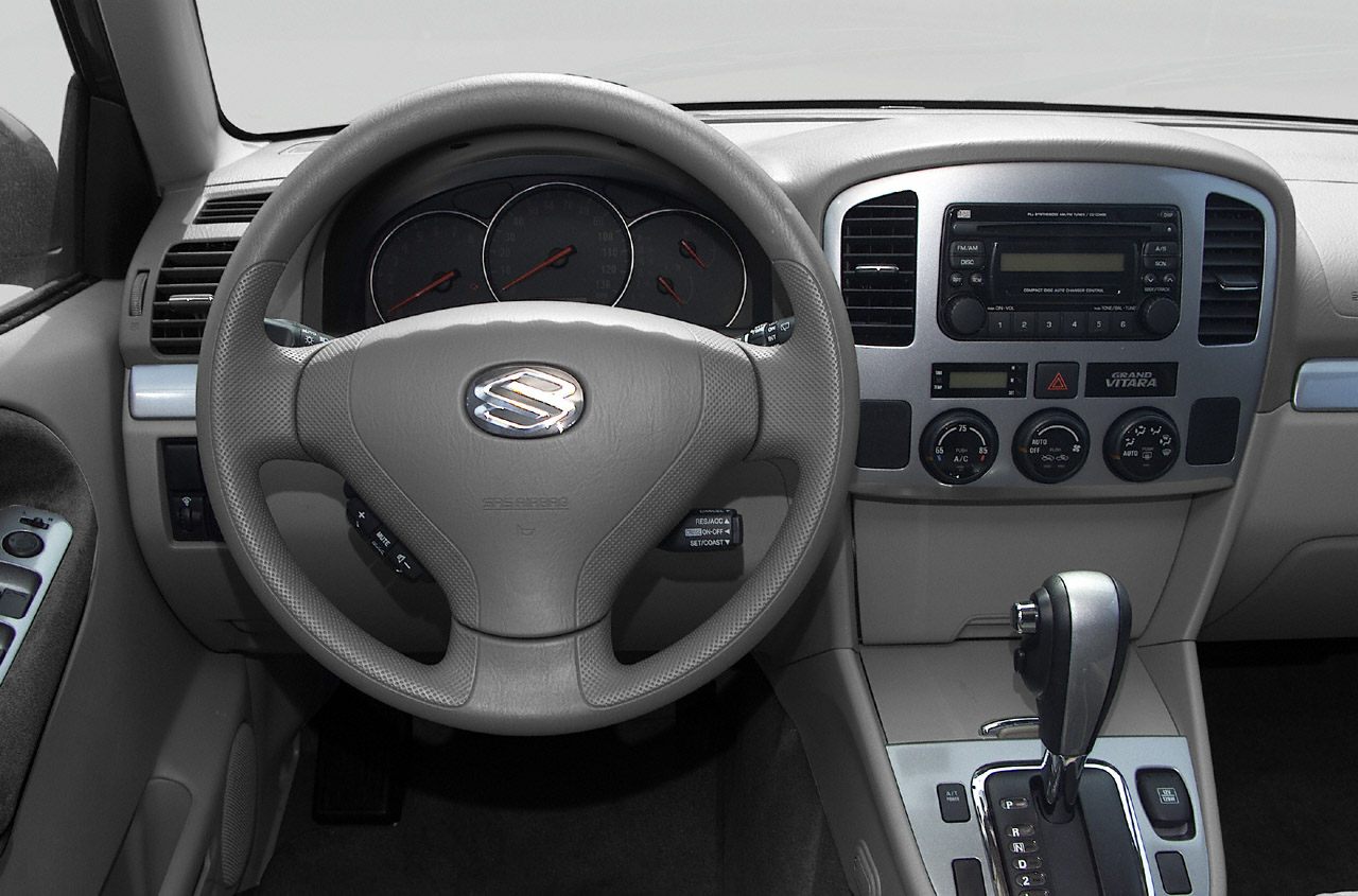 Dashboard with steering wheel and center console featuring gear shifter