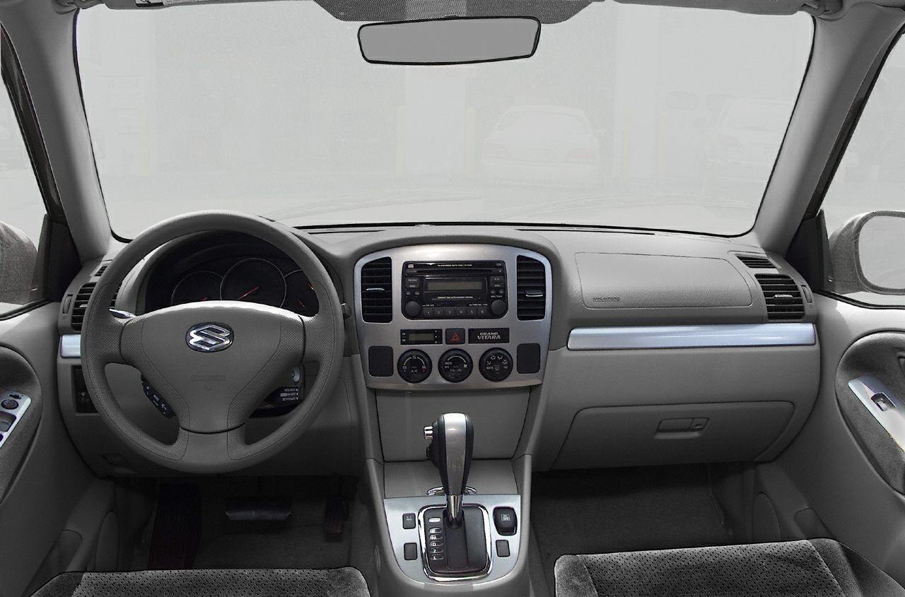 Dashboard, steering wheel, and gear shift of SUV interior