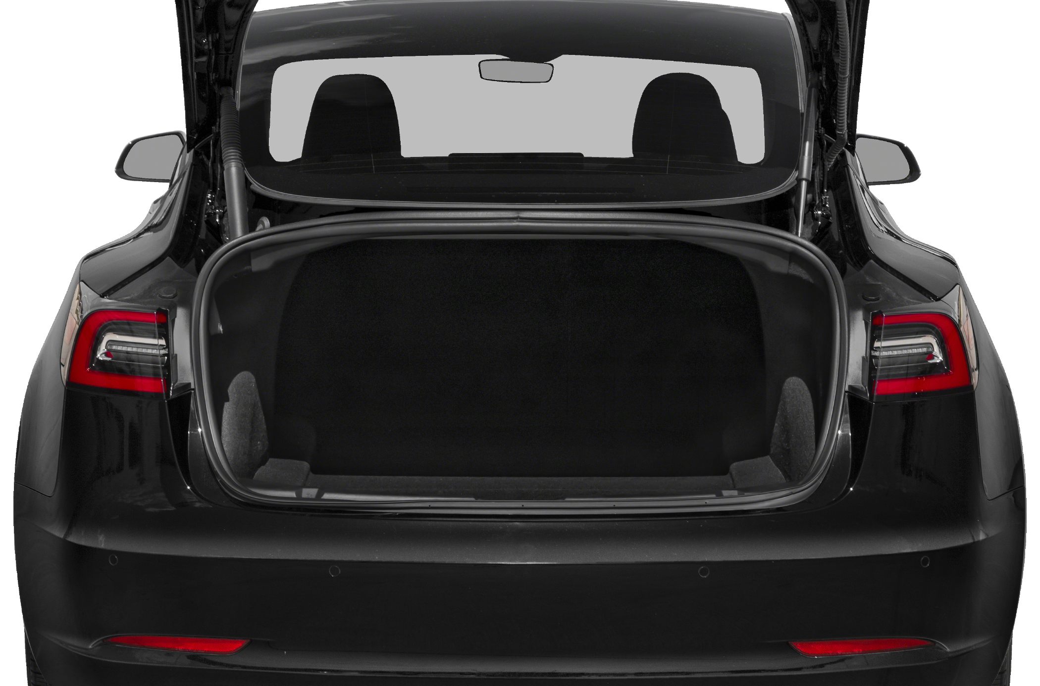 Open trunk rear view showing spacious cargo area and taillights