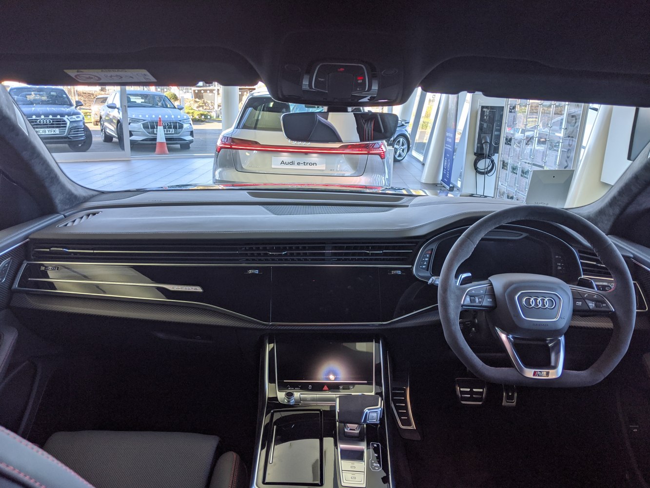 Audi RS Q8 interior with dashboard and steering wheel
