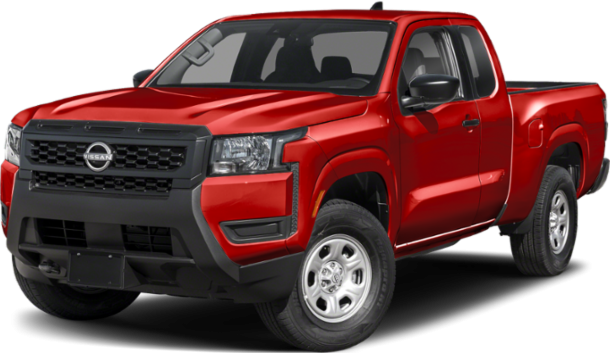 Front view of red pickup with distinctive black grille and King Cab design