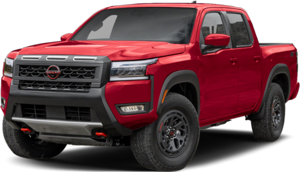 Red pickup with bold grille and aggressive LED headlights