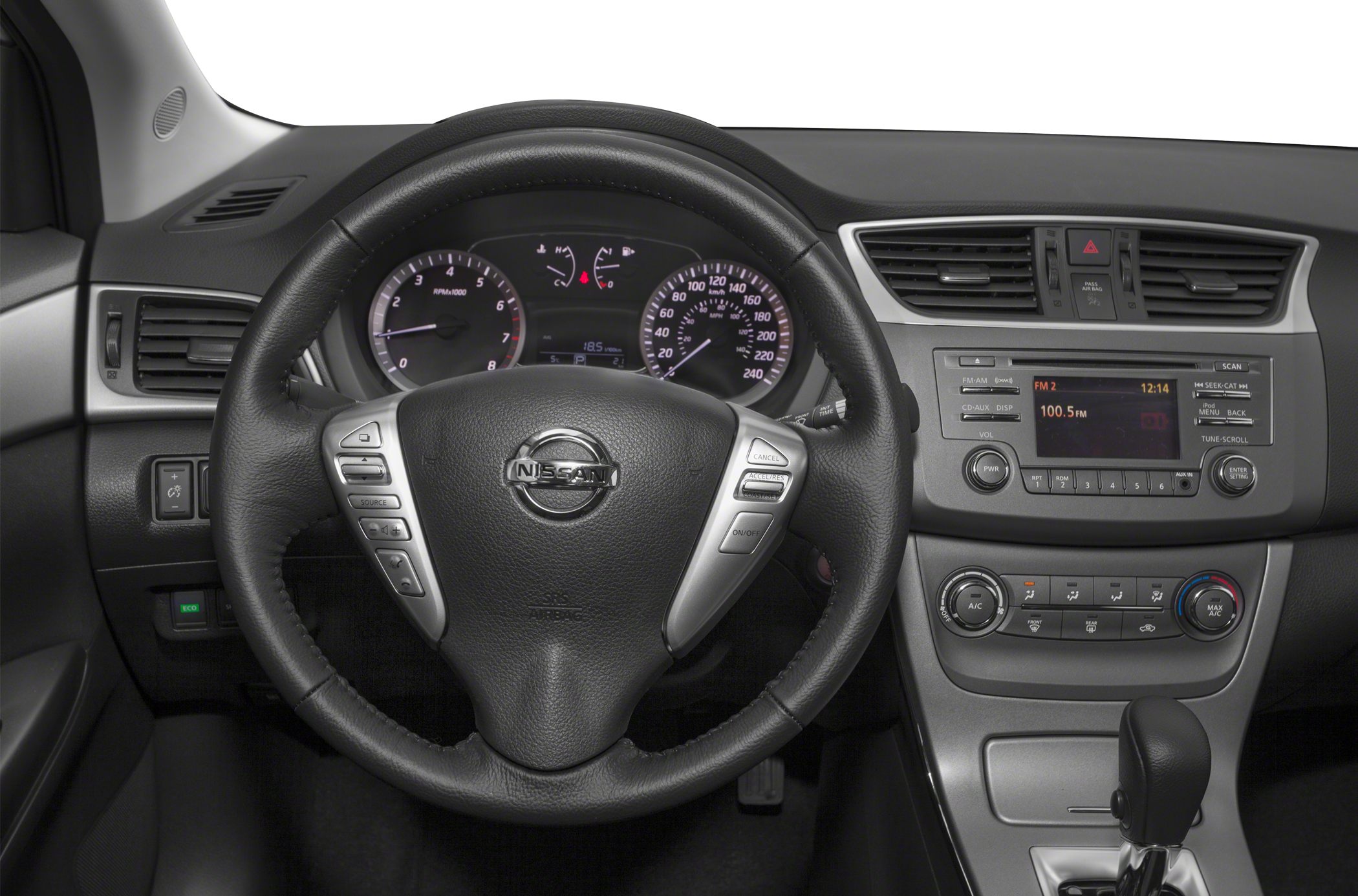 Multifunction steering wheel and dashboard with climate and audio controls