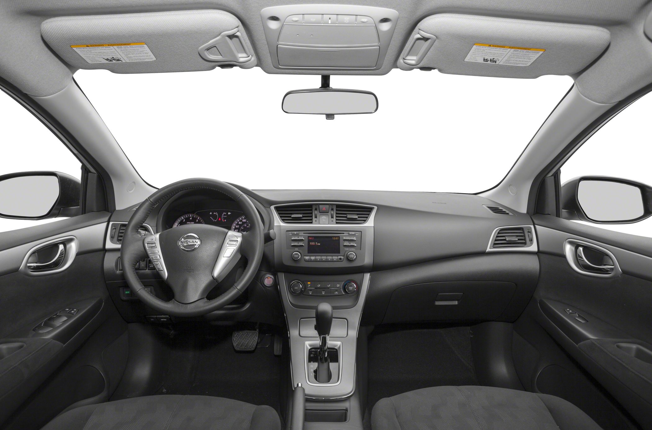 Dashboard and steering wheel with center console and gear shift