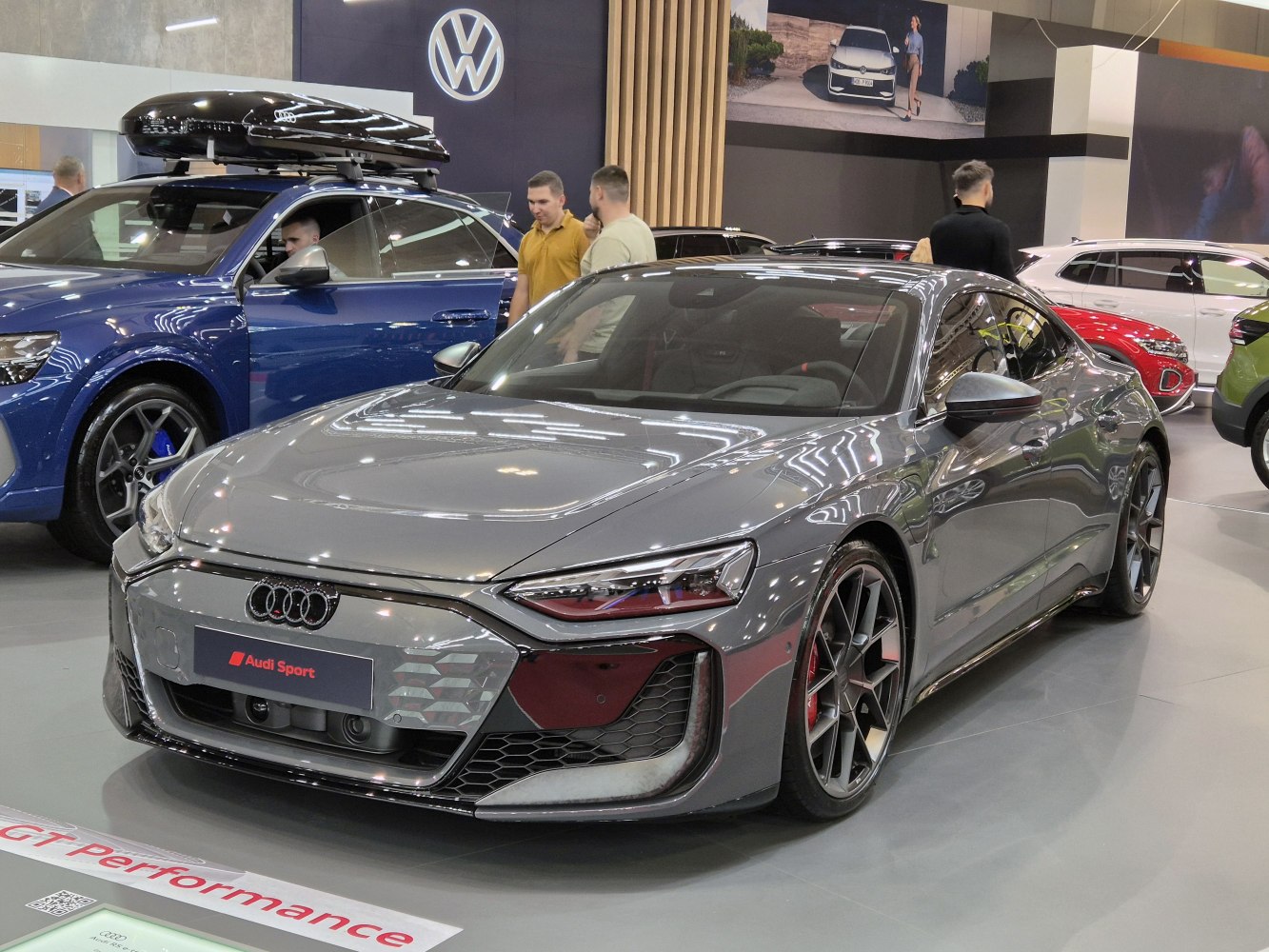 Electric sports sedan with sharp front fascia and aerodynamic design