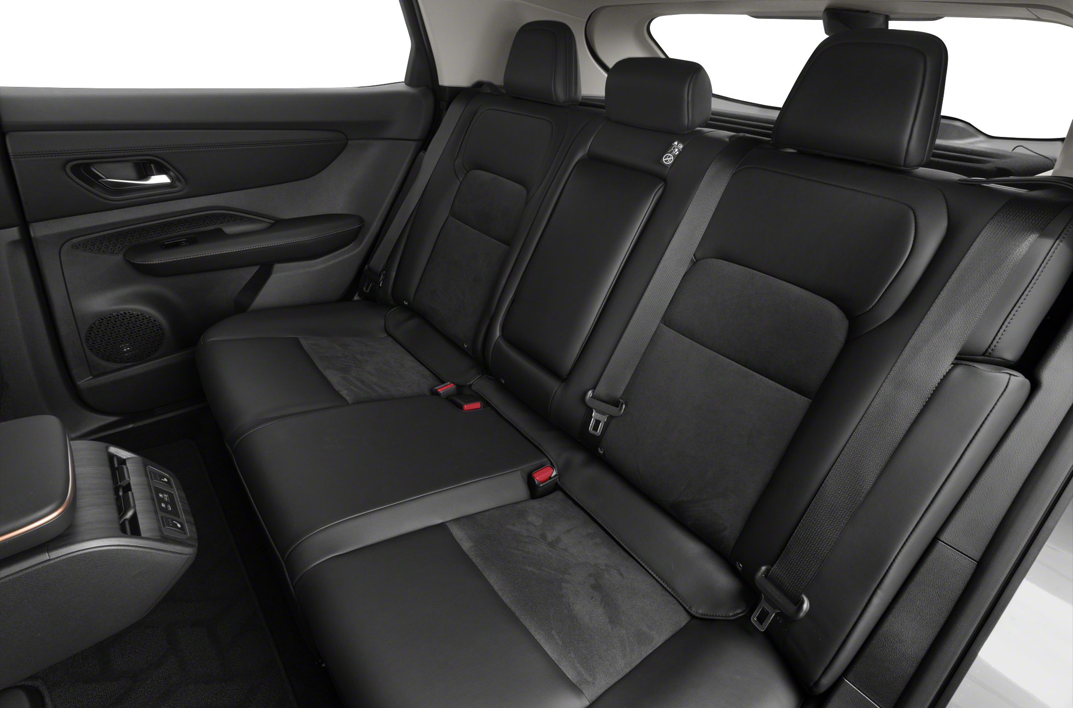 Black leather and suede rear seats with seat belts and door panel