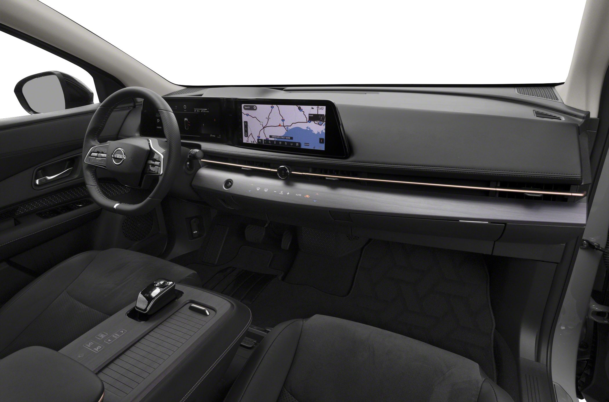 Interior dashboard with dual digital displays and modern control interfaces