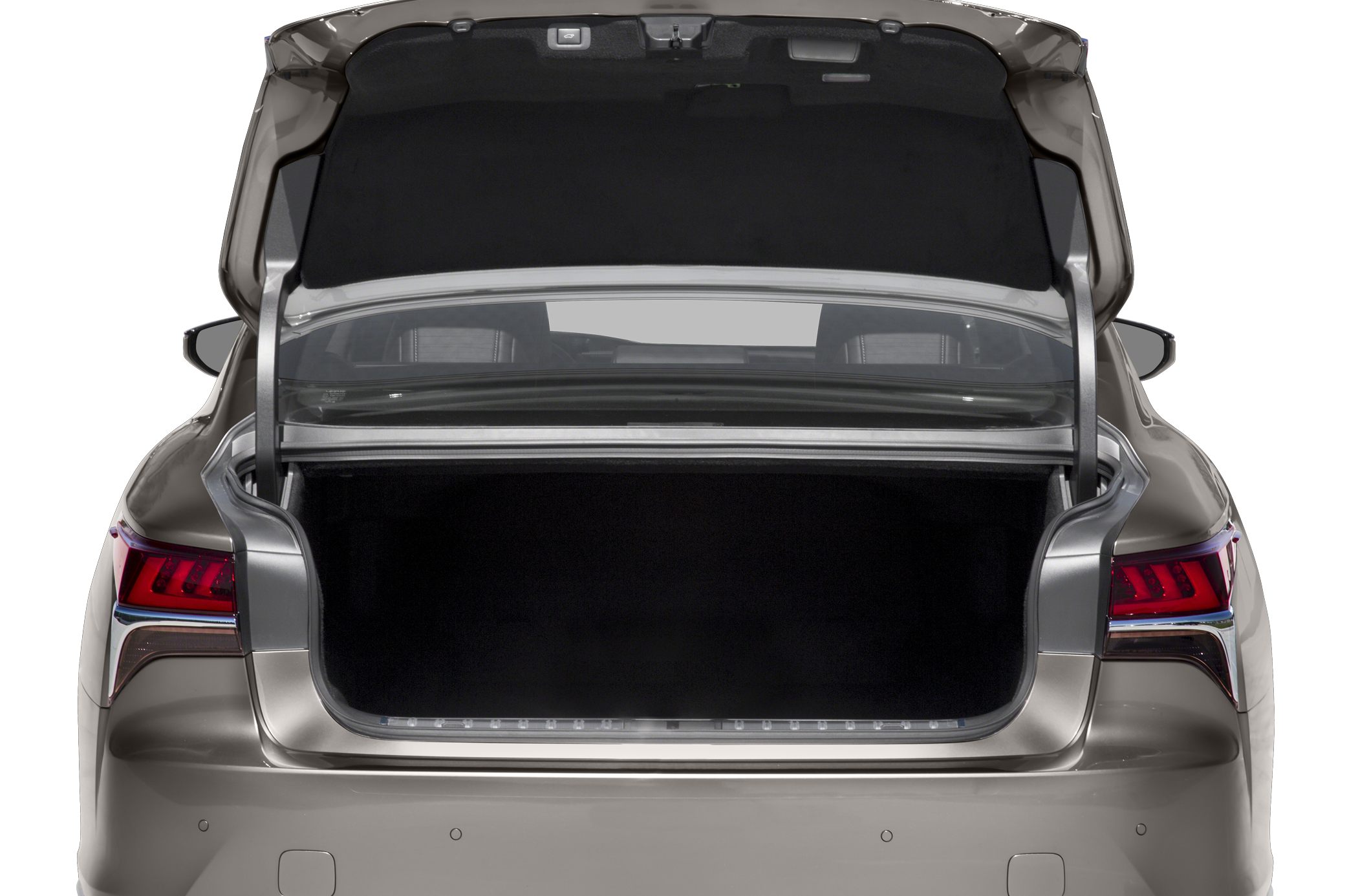 Open trunk rear view with spacious cargo area and distinctive LED taillights