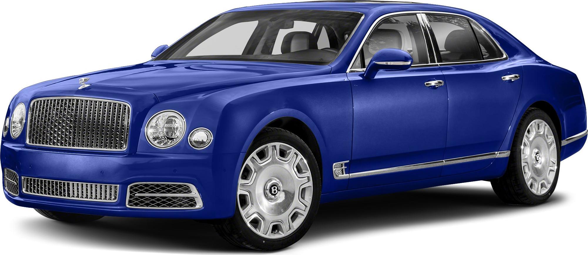 Front-side view of luxury sedan with distinctive grille and round headlights