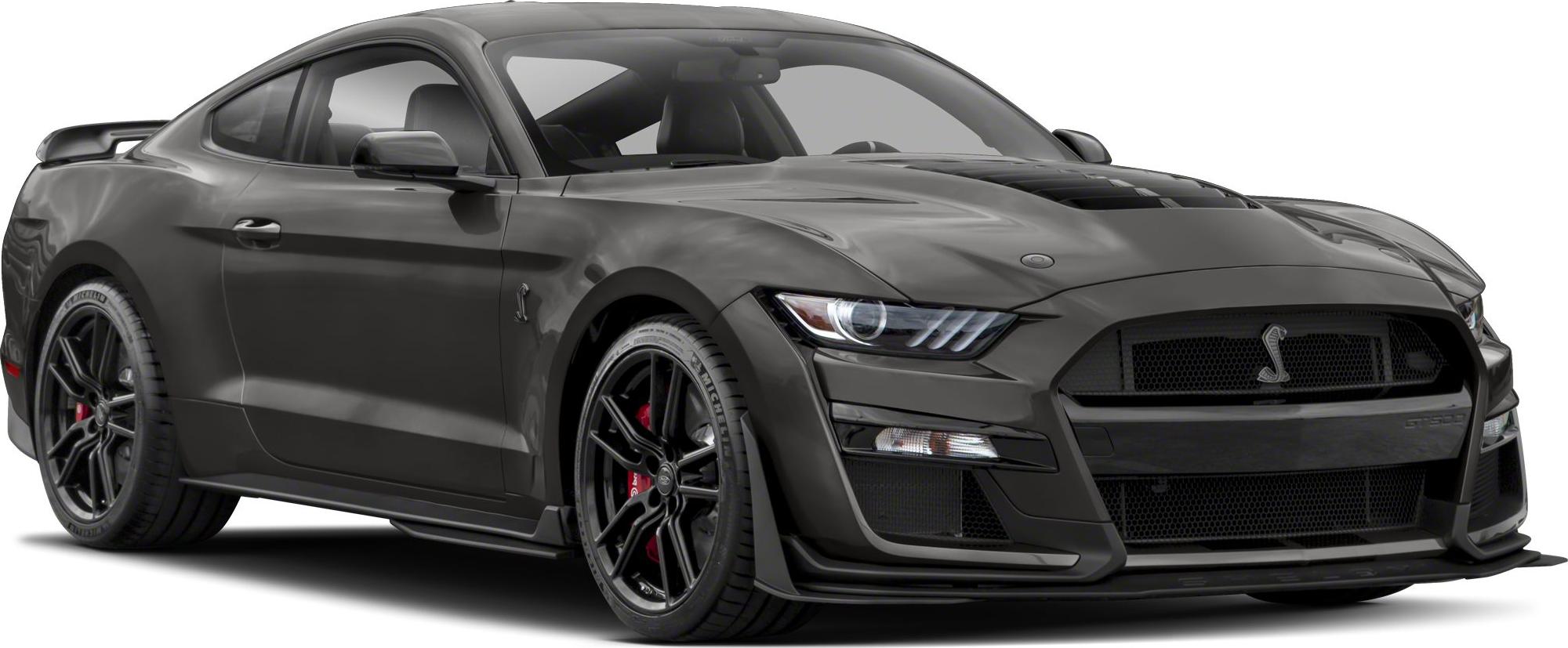 Front view of black sports coupe with aggressive grille and aerodynamic body.