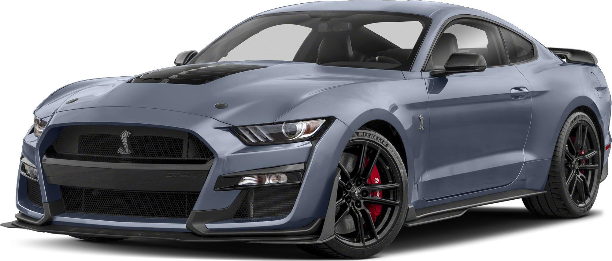 Muscle car front view with aggressive grille and aerodynamic features