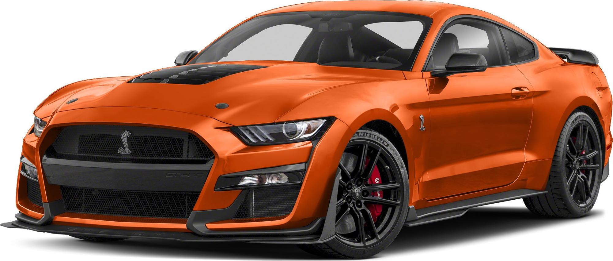 Front angle of a sports coupe with vented hood and black multi-spoke rims
