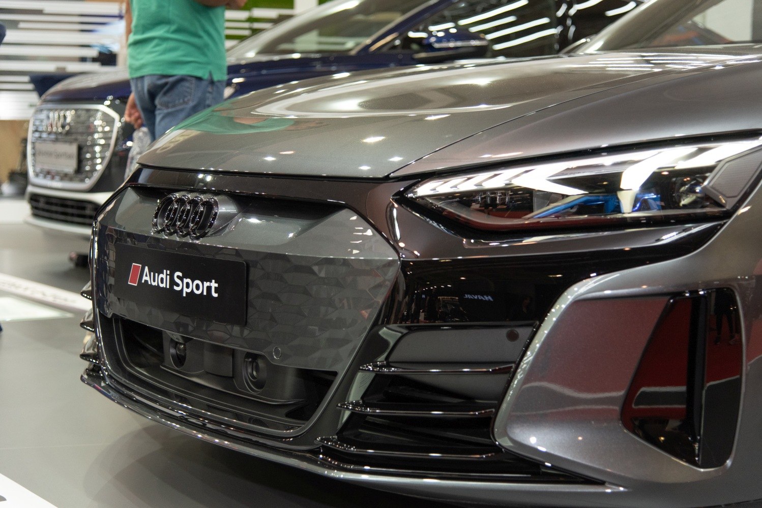 Front grille and LED headlights close-up