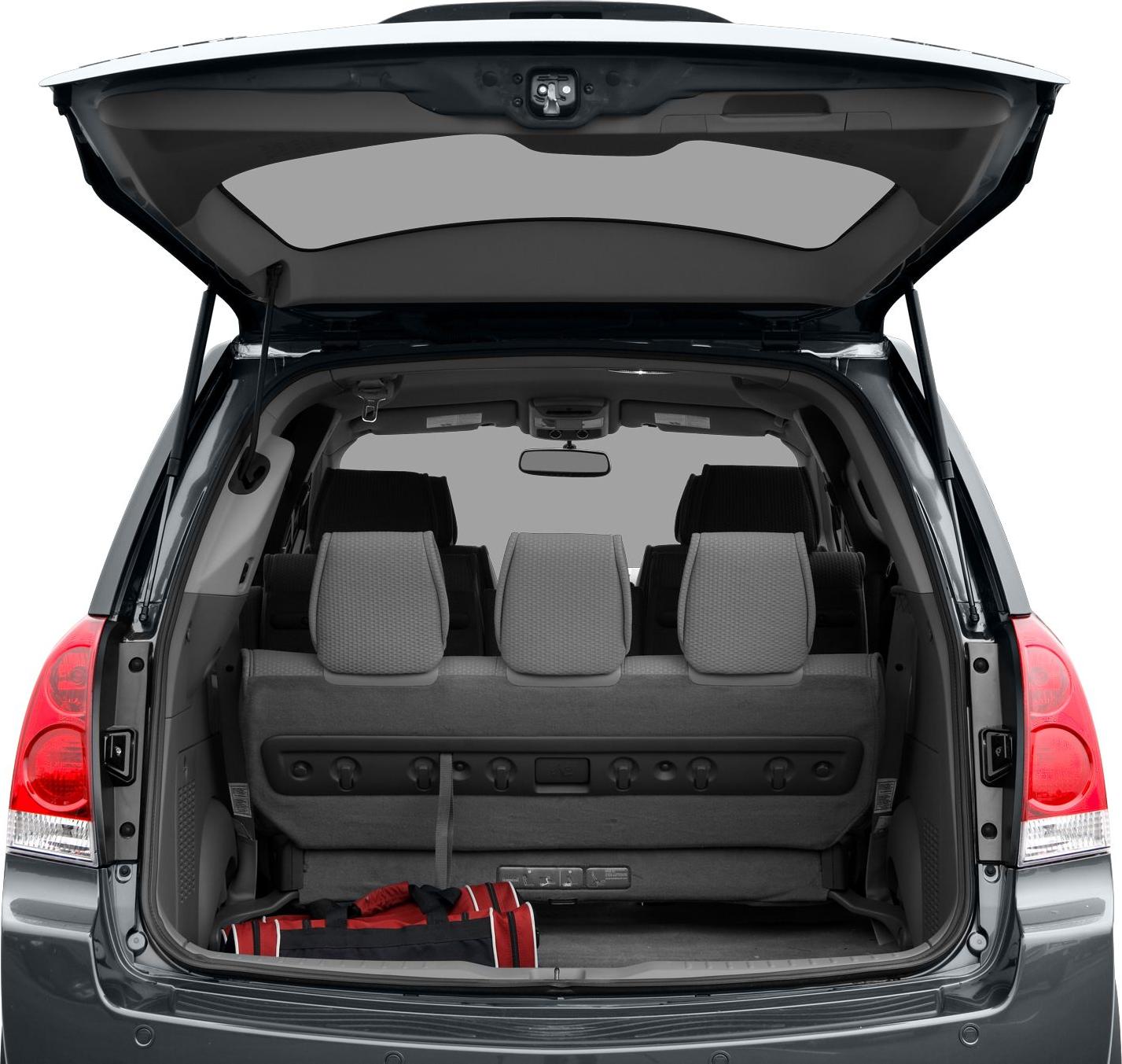 Open rear hatch displaying spacious cargo area and rear seats