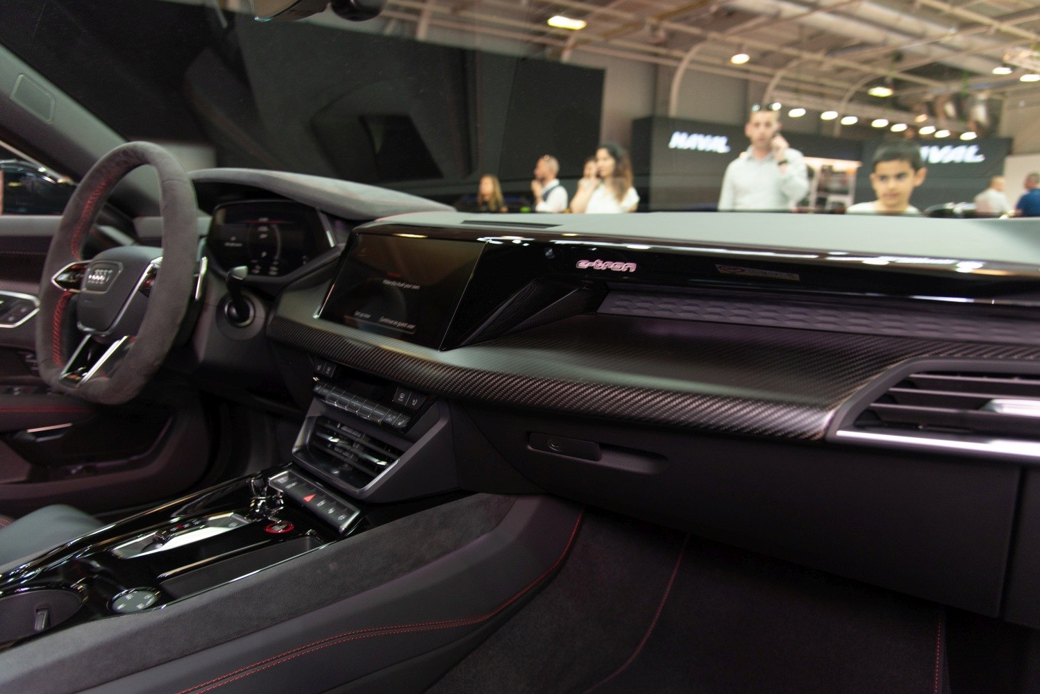 Carbon fiber dashboard and digital displays inside car interior