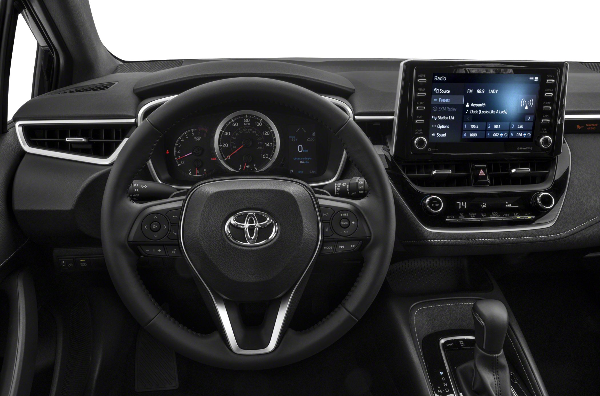 Dashboard with steering wheel and infotainment display