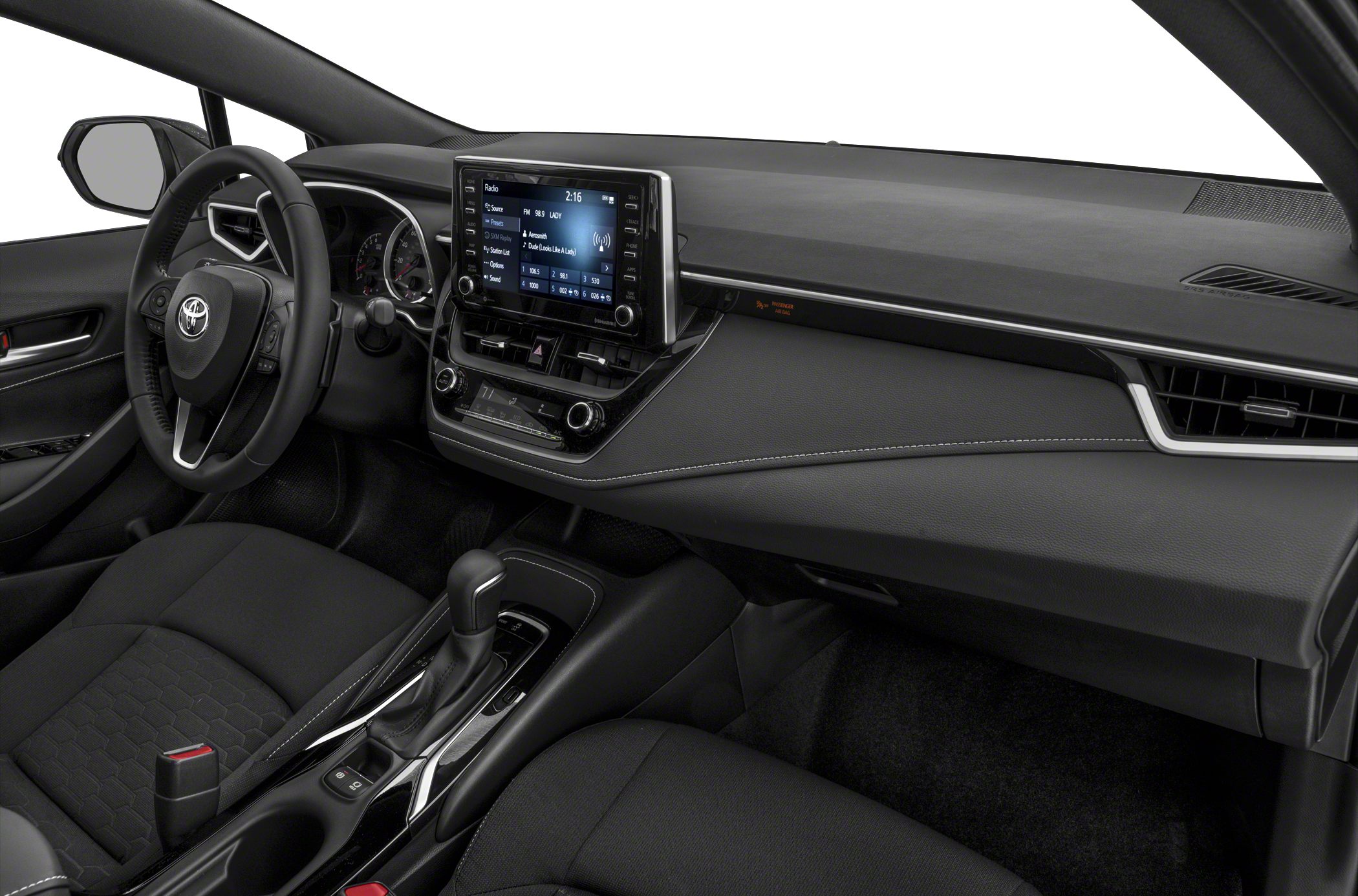 Modern car interior dashboard and center console with touchscreen