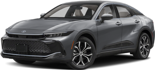 Front-side view of a modern grey sedan with distinctive grille