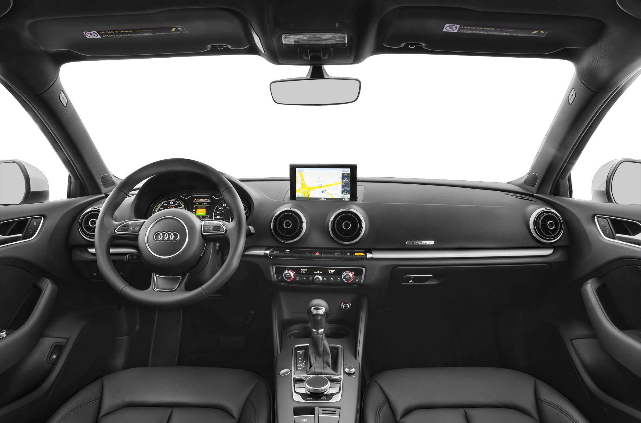 Dashboard, steering wheel, and navigation display