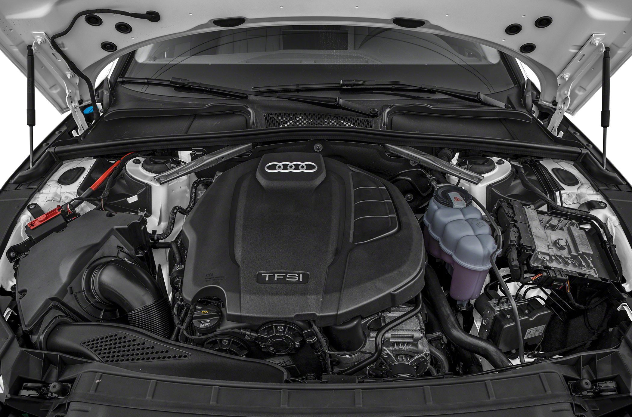 TFSI engine bay with components and coolant reservoir