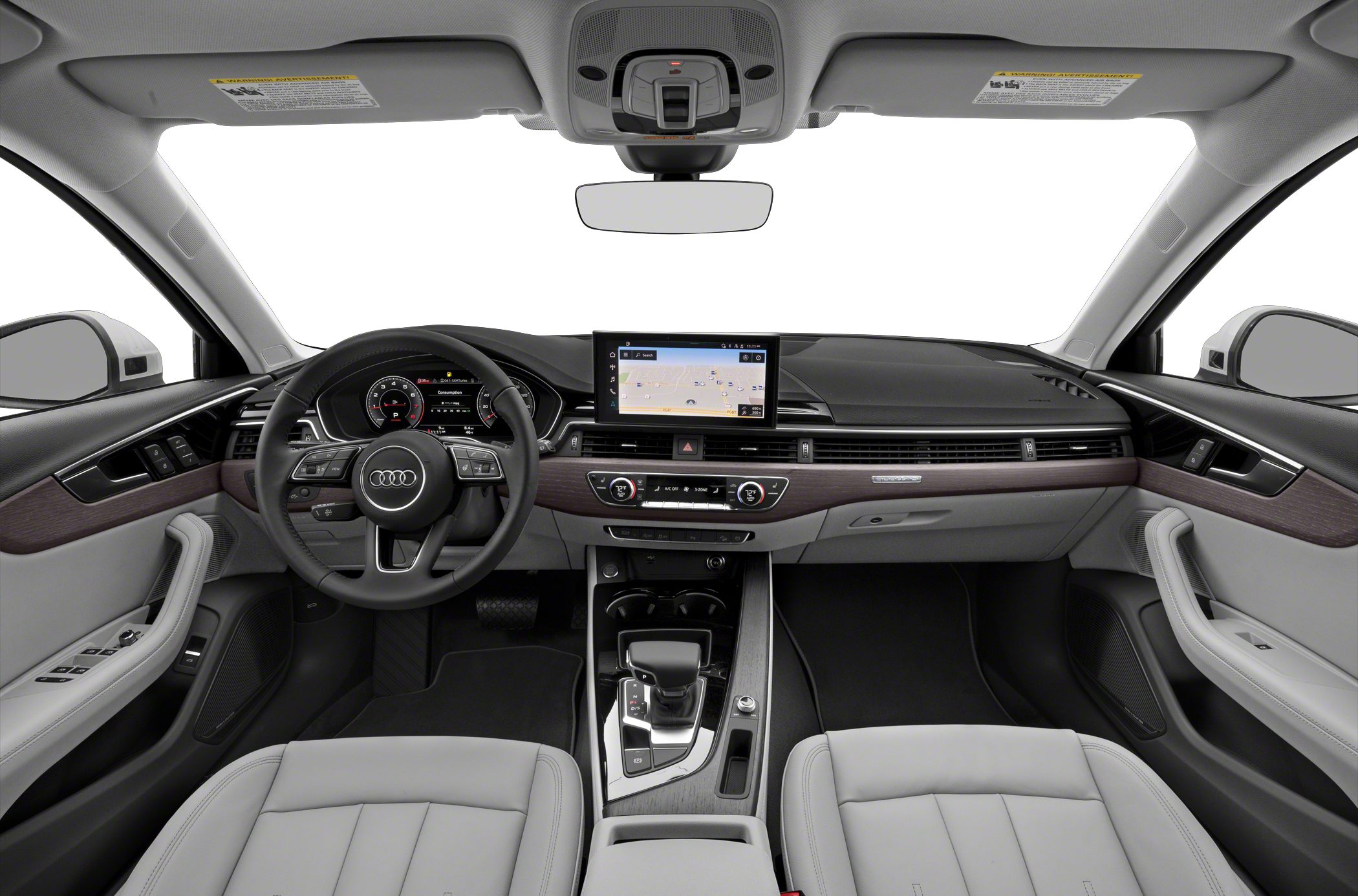 Audi Avant interior with steering wheel, digital dashboard, and central touchscreen
