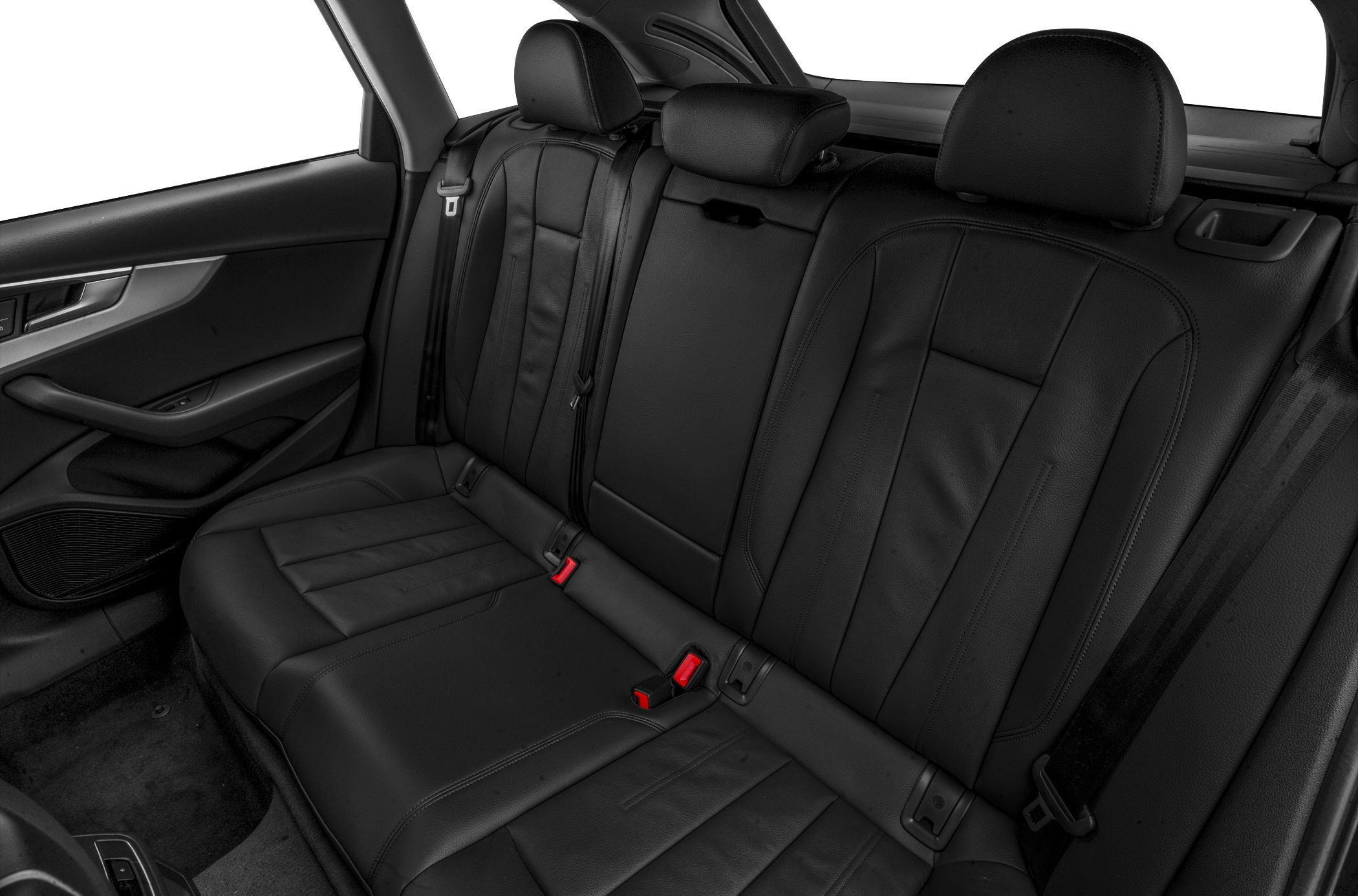 Black leather rear seats with headrests and seatbelts