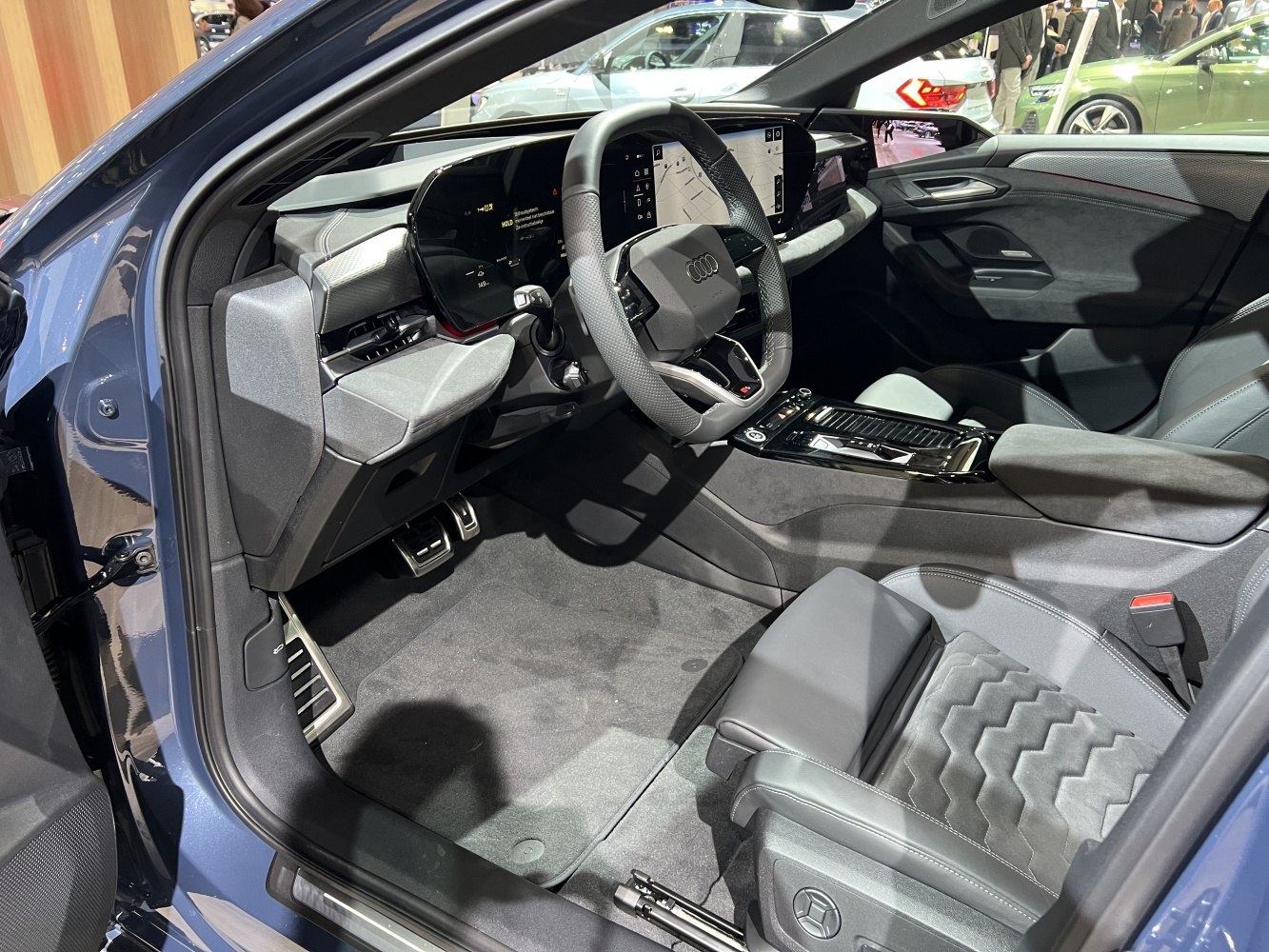 Digital cockpit and premium leather seats in a modern electric car interior