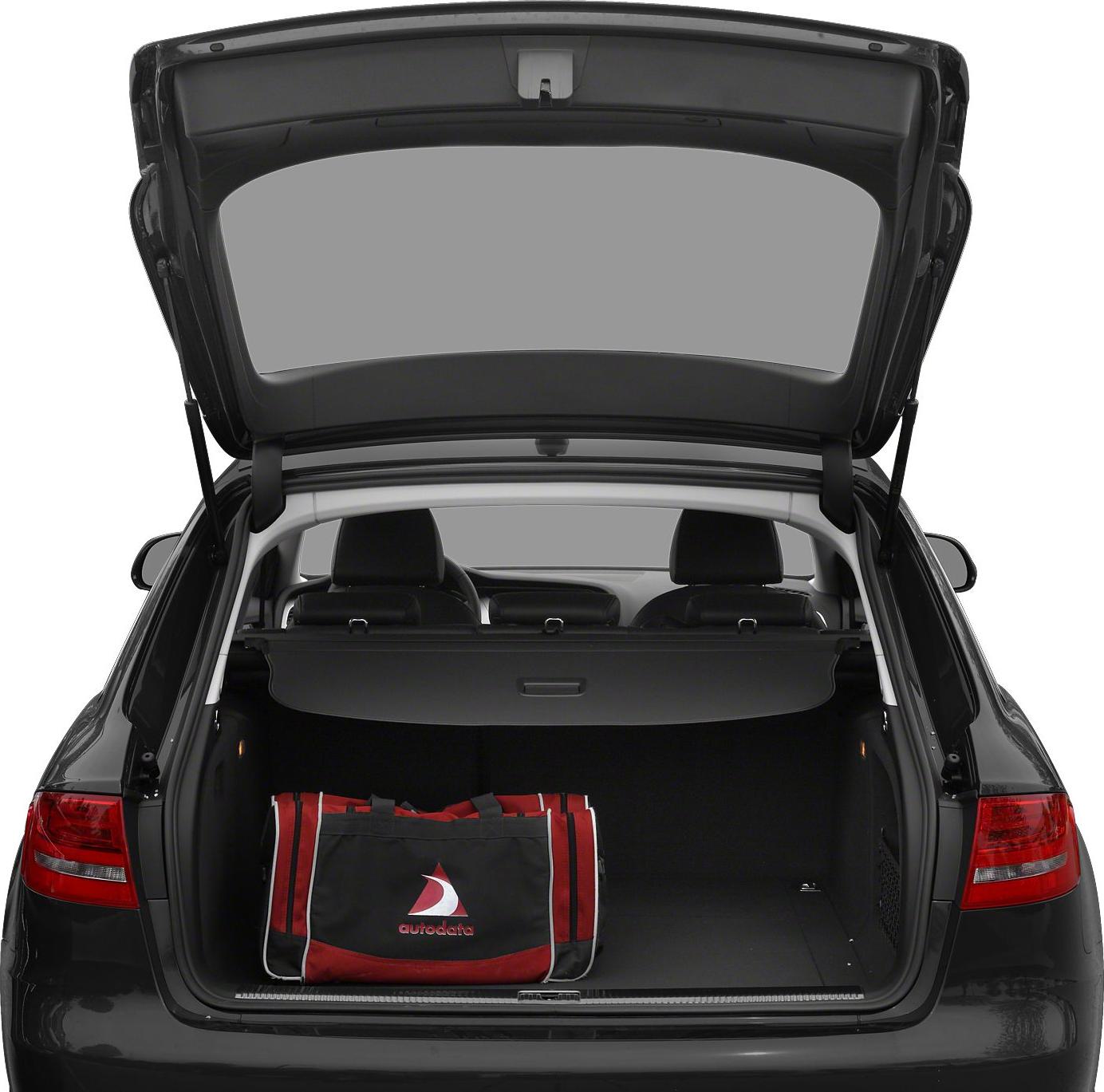 Open trunk with spacious cargo area and a bag inside