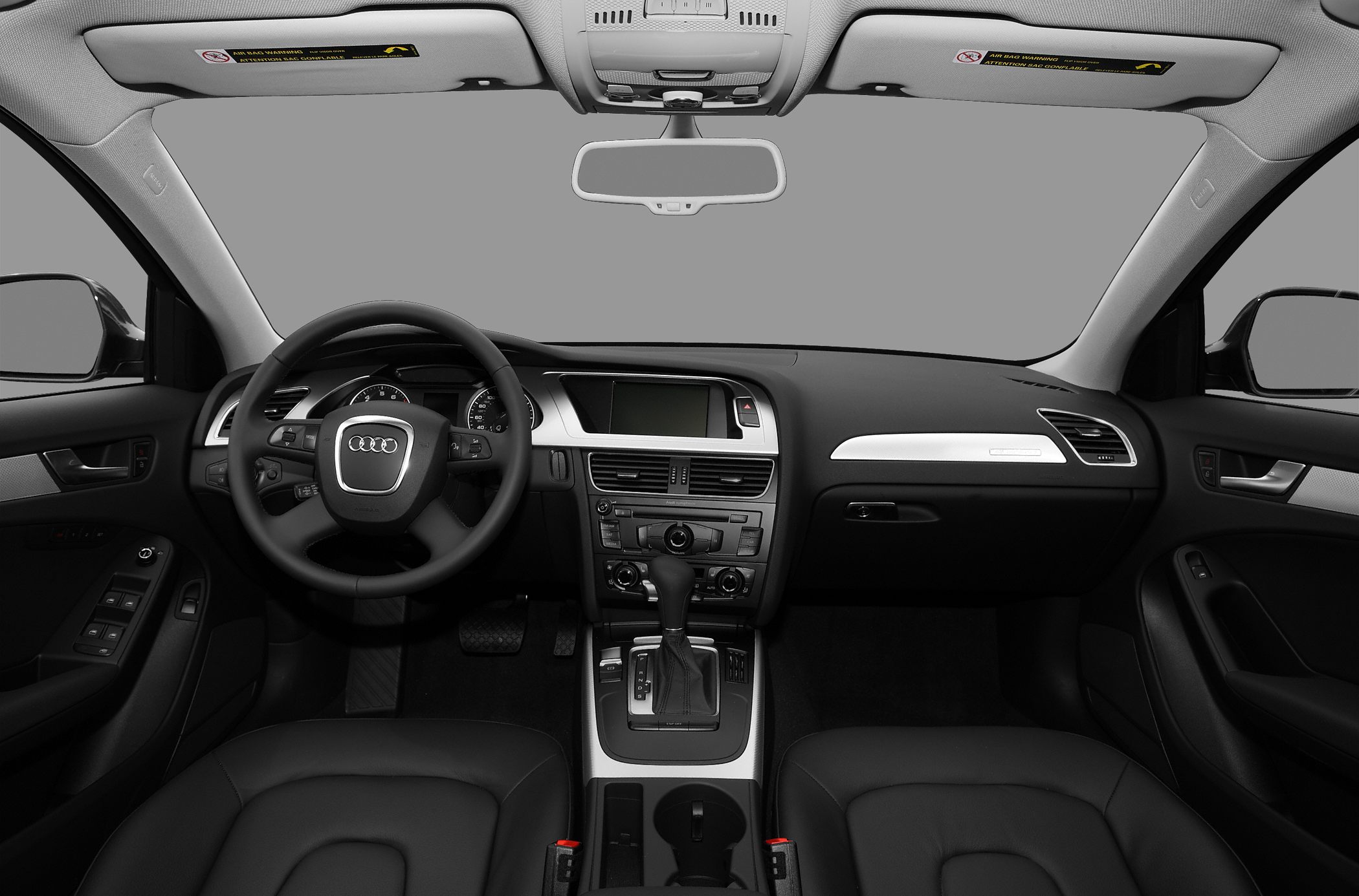 Dashboard, steering wheel, center console with gear shift and infotainment screen