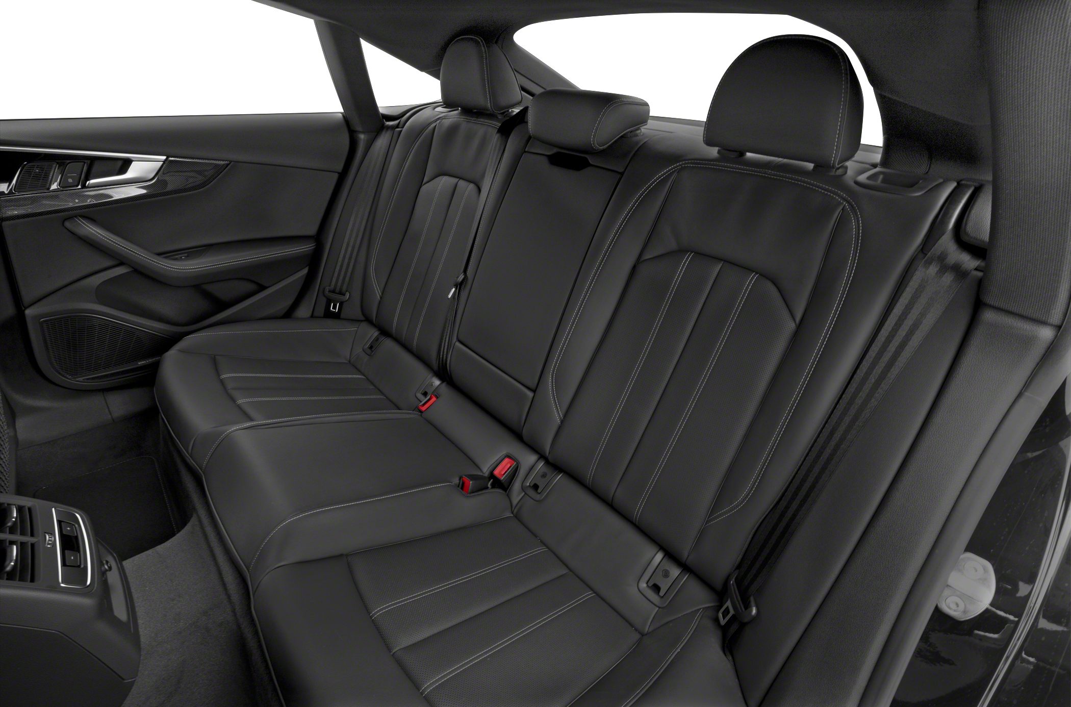Black rear leather seats with stitching in a modern sedan