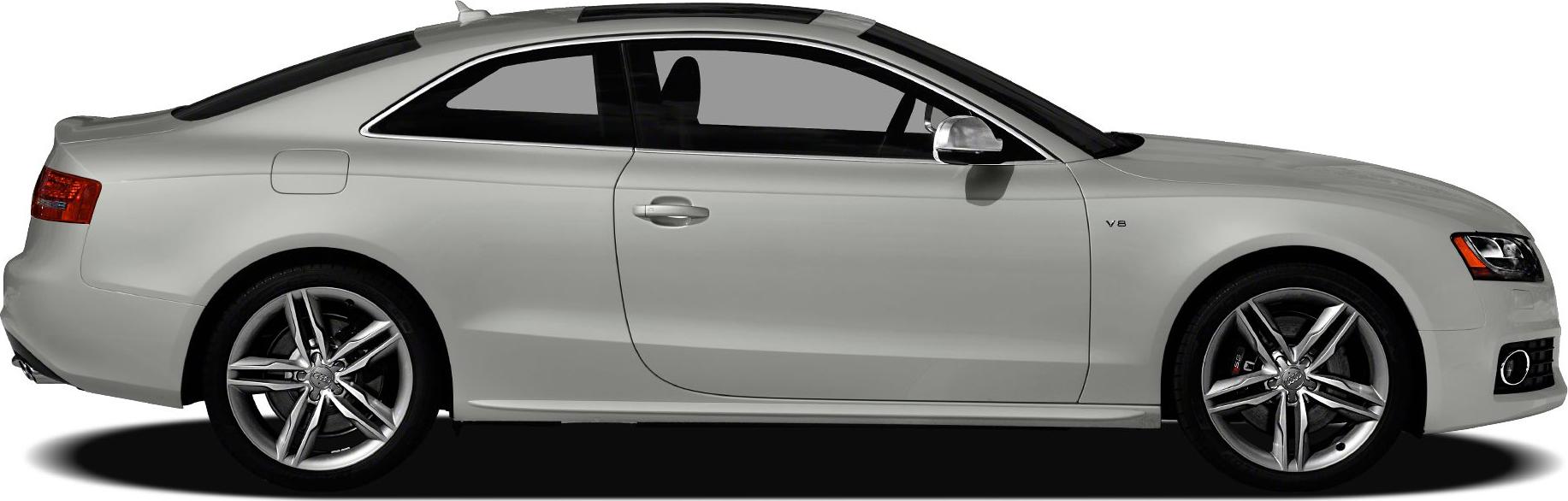 Side profile of a sleek coupe with V8 badge and 5-spoke alloy wheels